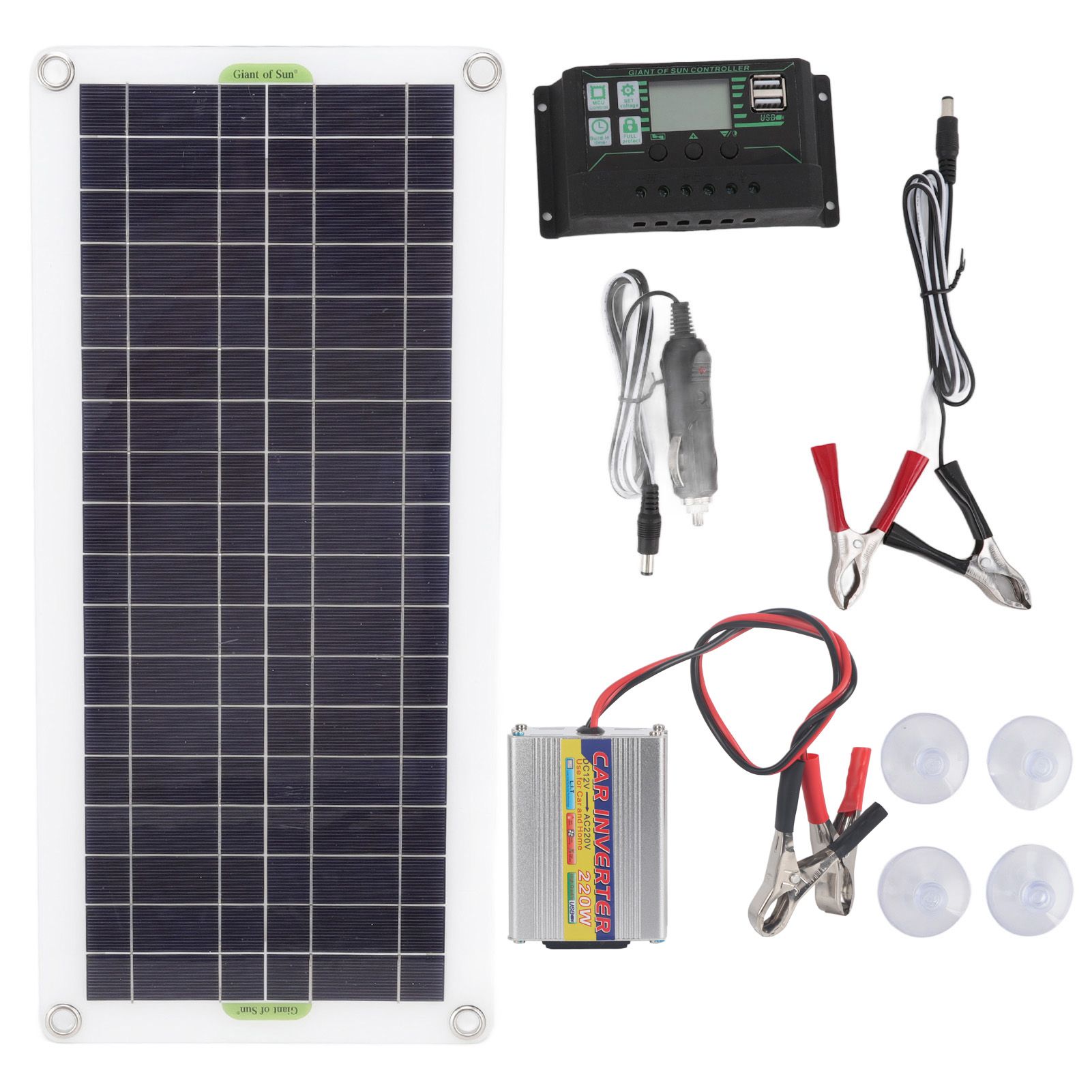 12V to 220V 30W Solar Charging Panel 220W Solar Inverter Battery Charger Kit for Camping Hiking 10A - Image 1