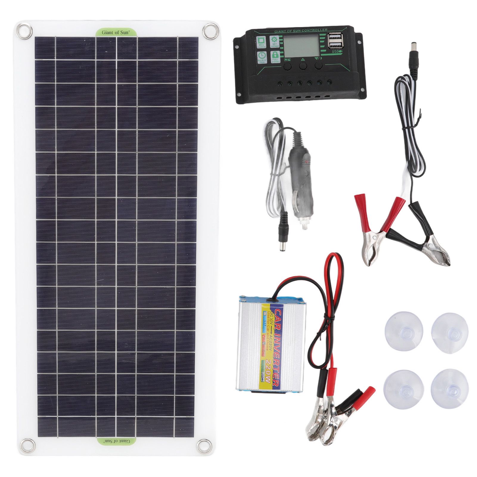 12V to 220V 30W Solar Charging Panel 220W Solar Inverter Battery Charger Kit for Camping Hiking 30A - Image 1