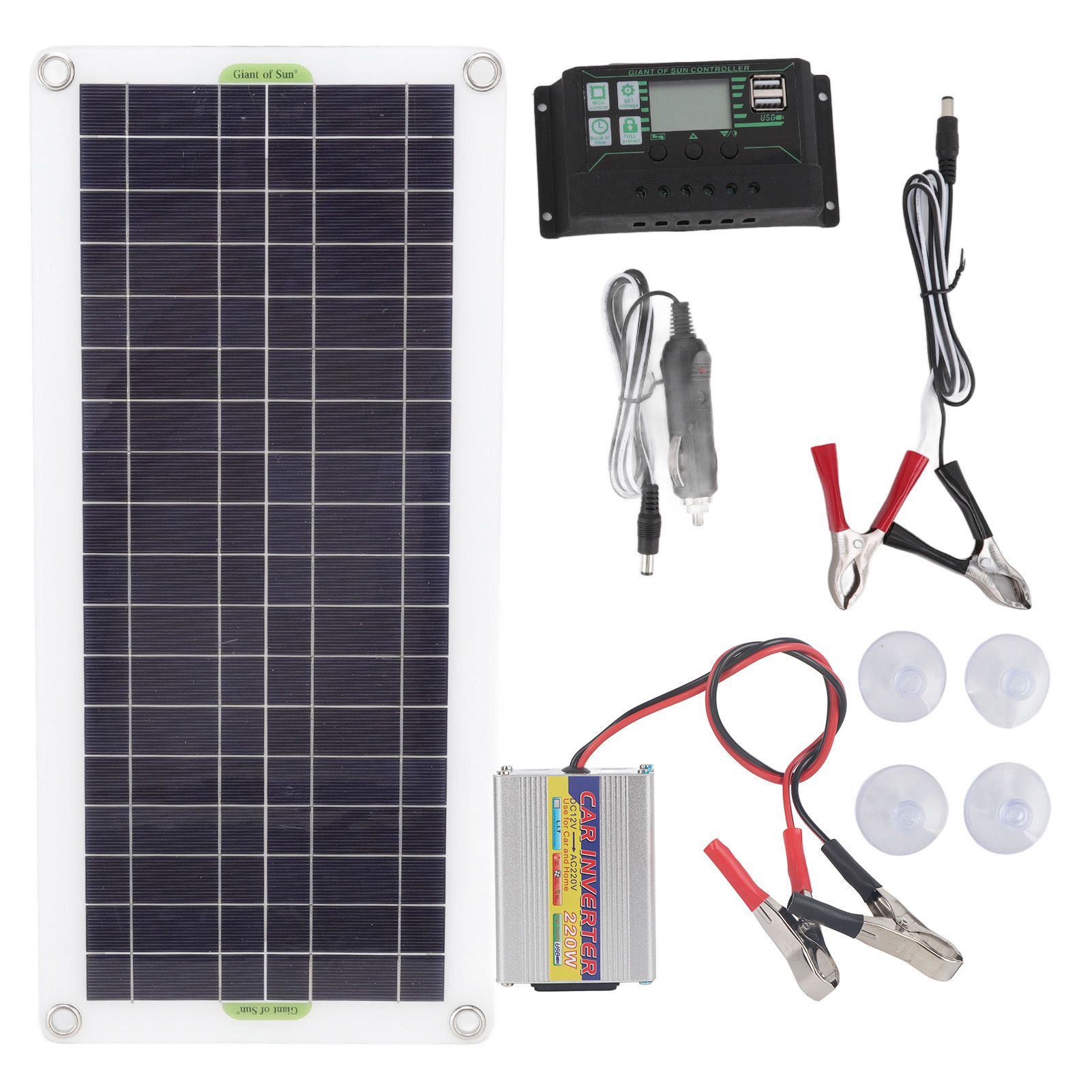 12V to 220V 30W Solar Charging Panel 220W Solar Inverter Battery Charger Kit for Camping Hiking 100A - Image 1