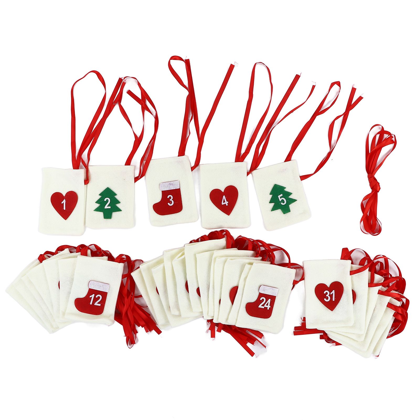 Christmas Advent Calendar Bags 31 Days Hanging Countdown Felt Gift Pockets for Party Festival Decoration - Image 1