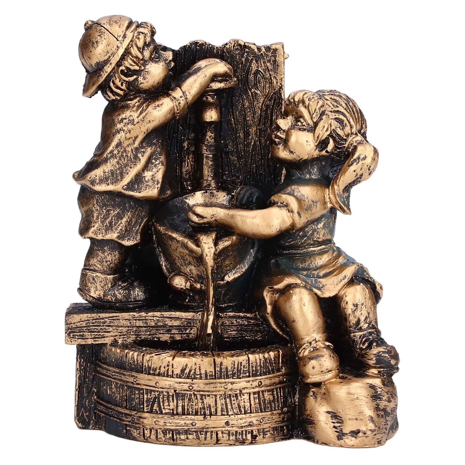 Little Boy Girl Playing Water Statue Standing Sculpture Resin Garden Ornament for Home Decoration - Image 1