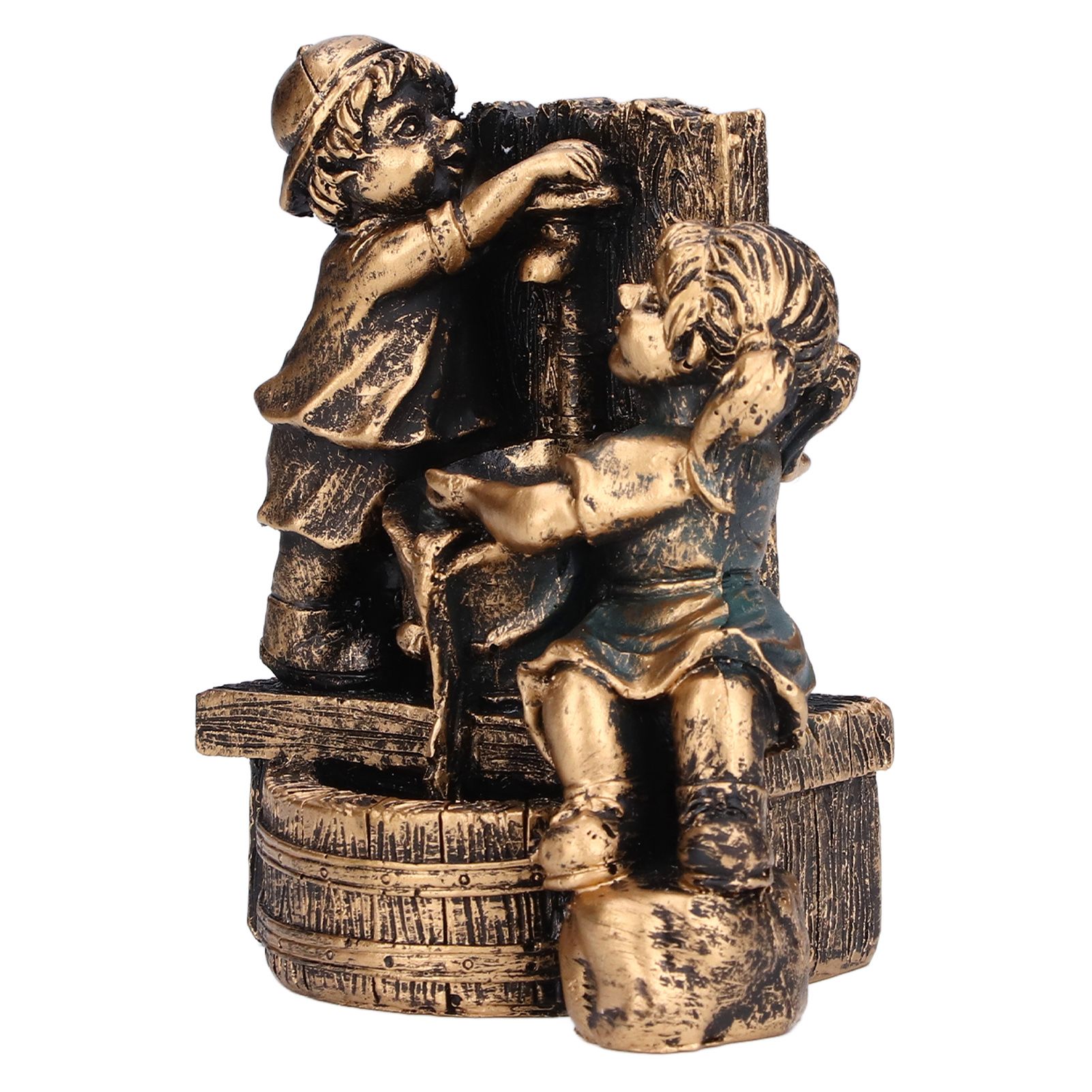 Little Boy Girl Playing Water Statue Standing Sculpture Resin Garden Ornament for Home Decoration - Image 2
