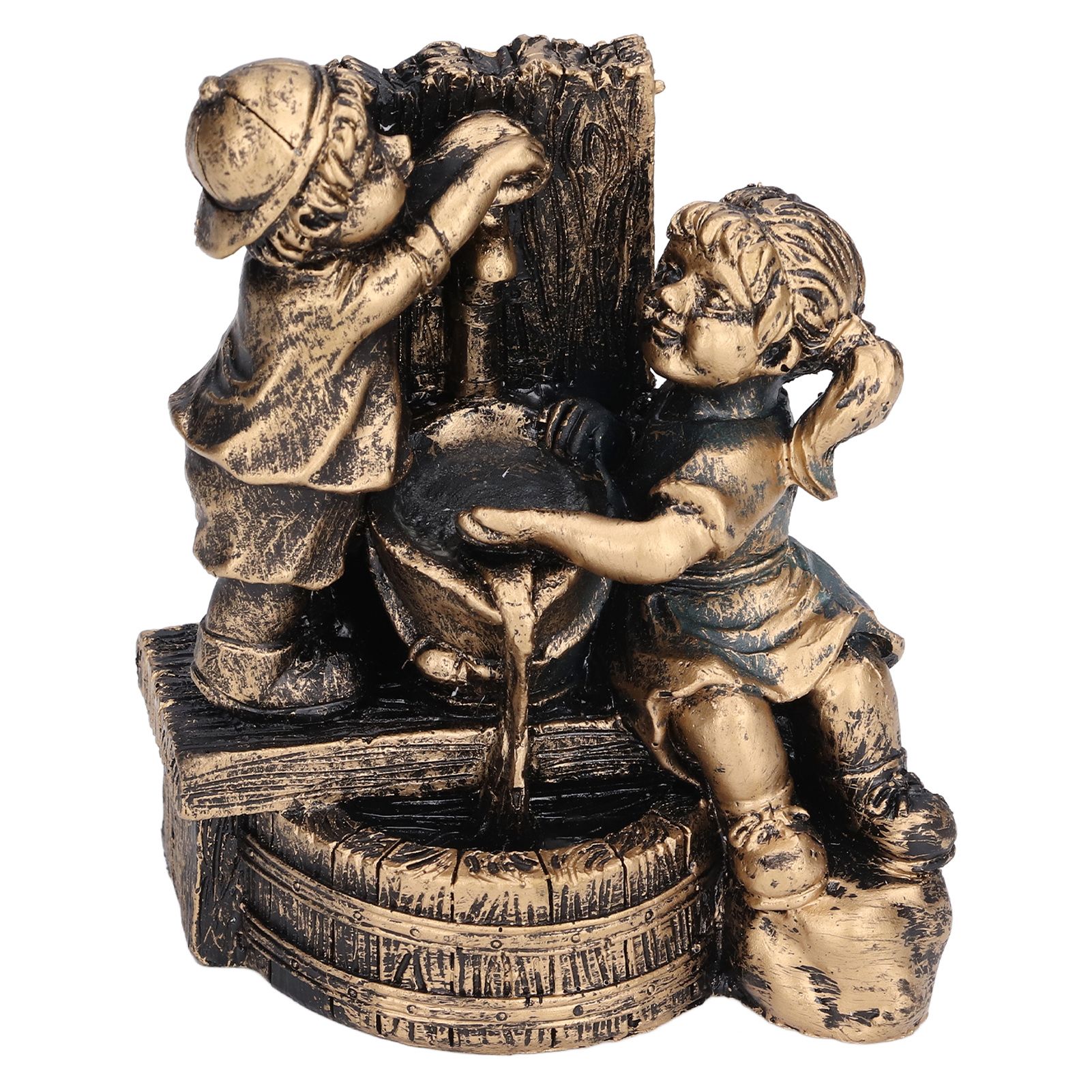 Little Boy Girl Playing Water Statue Standing Sculpture Resin Garden Ornament for Home Decoration - Image 3