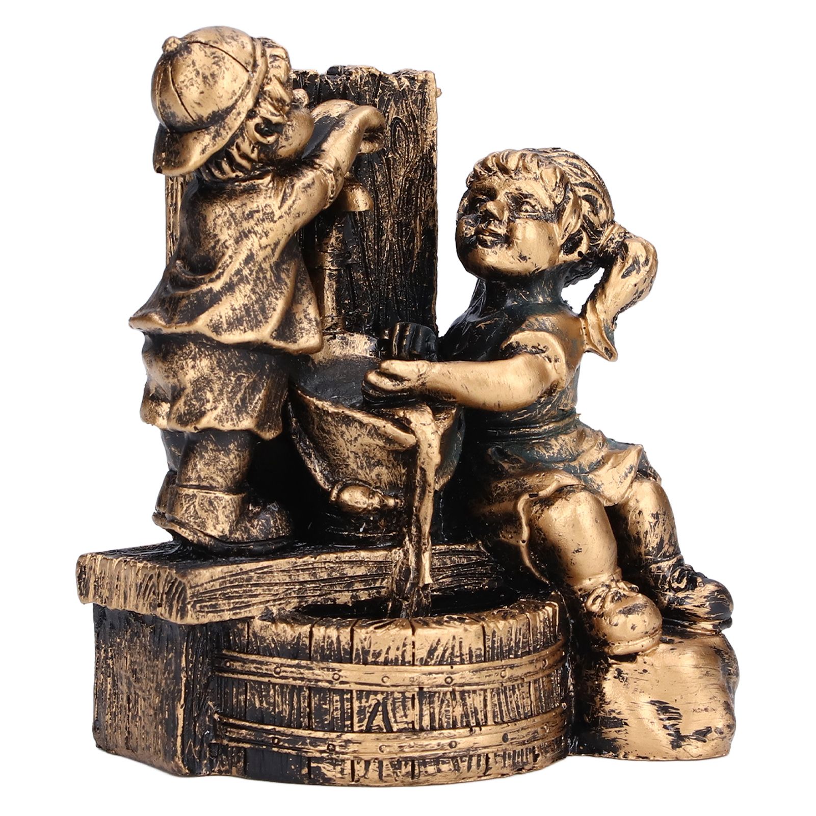 Little Boy Girl Playing Water Statue Standing Sculpture Resin Garden Ornament for Home Decoration - Image 5