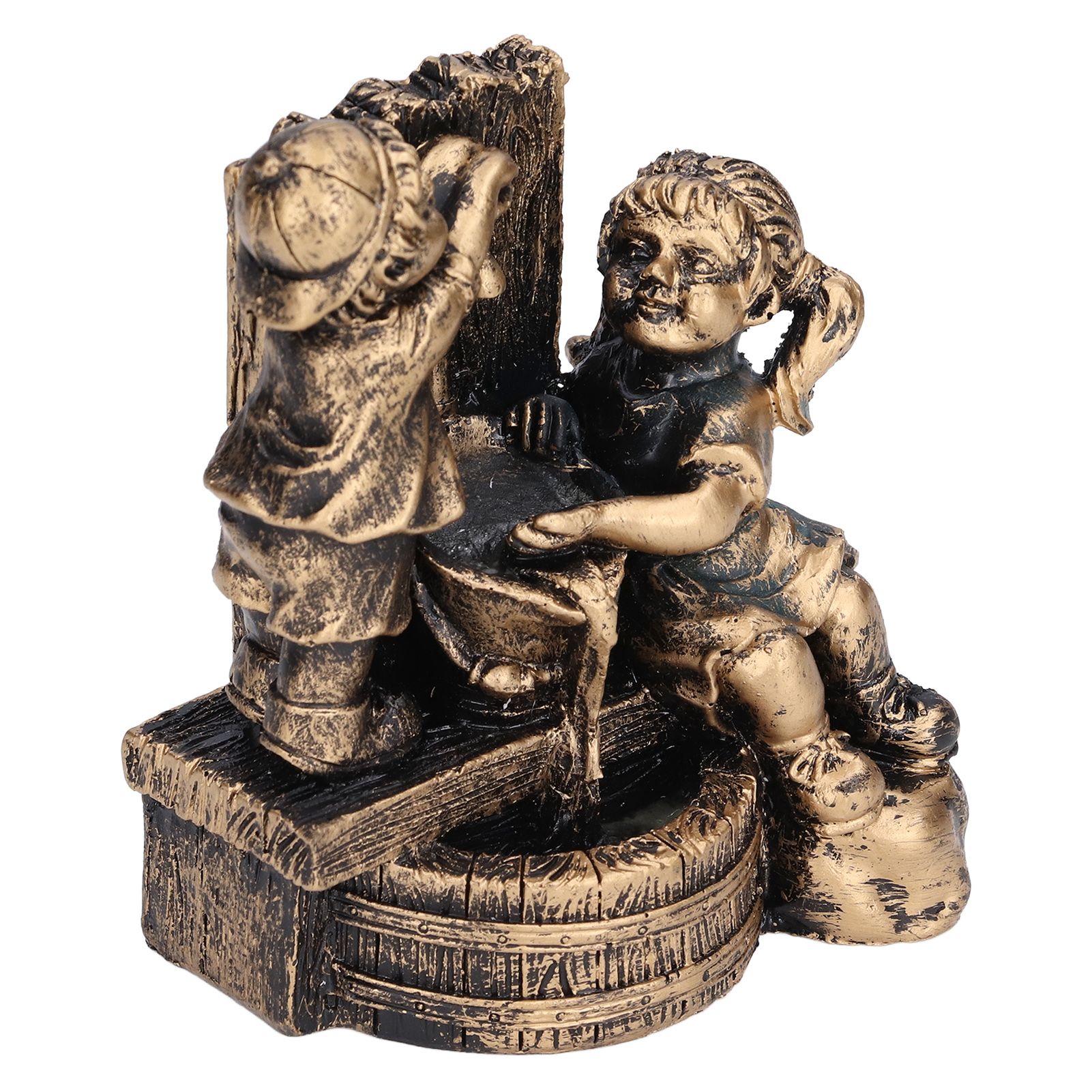 Little Boy Girl Playing Water Statue Standing Sculpture Resin Garden Ornament for Home Decoration - Image 6