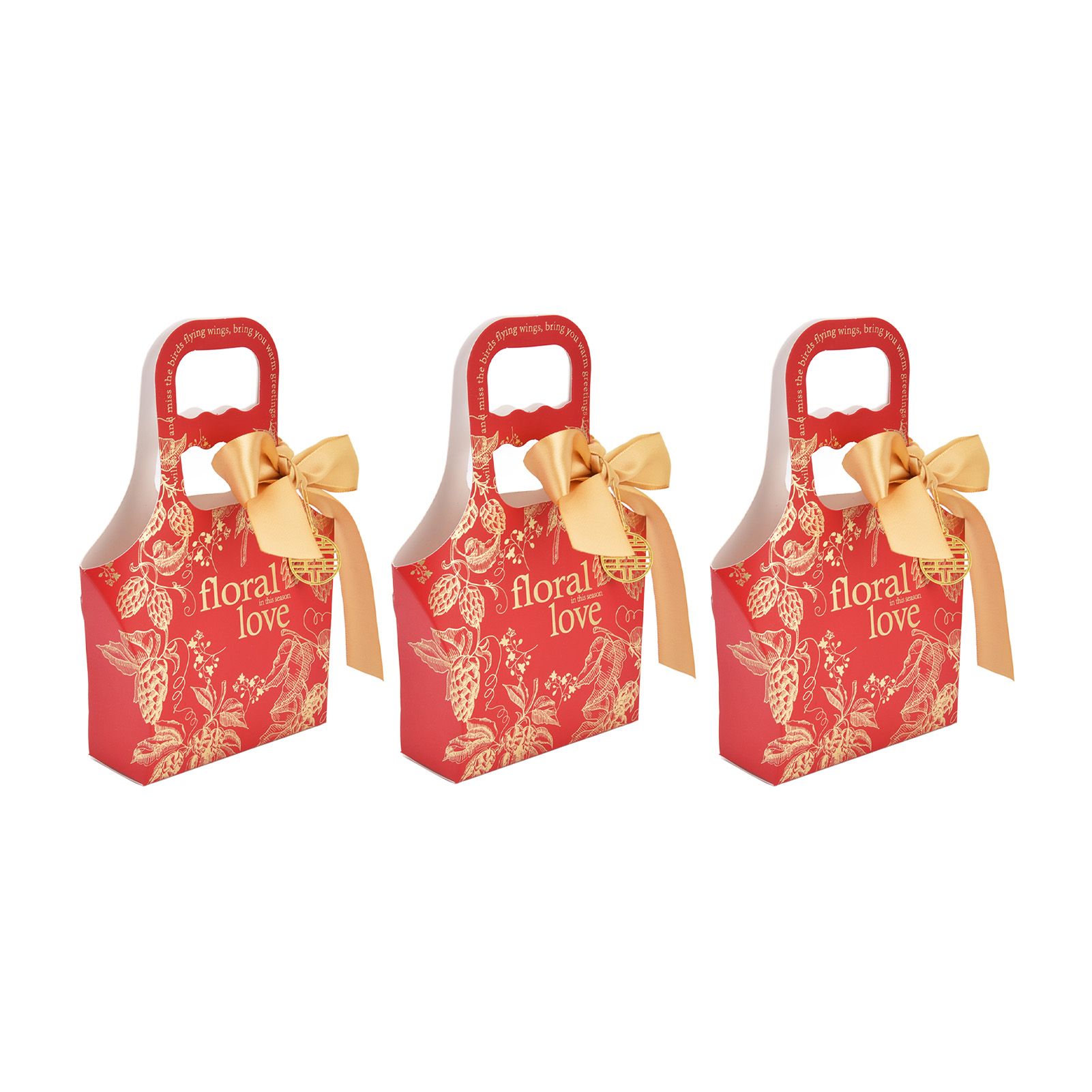 50Set Innovative Candy Box Paper Candy Bags with Ribbons for Christmas Parties Birthdays WeddingsRetro Carmine with Gold Ribbon - Image 2