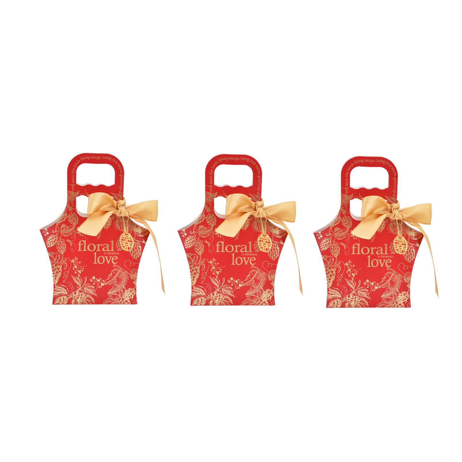 50Set Innovative Candy Box Paper Candy Bags with Ribbons for Christmas Parties Birthdays WeddingsRetro Carmine with Gold Ribbon - Image 3