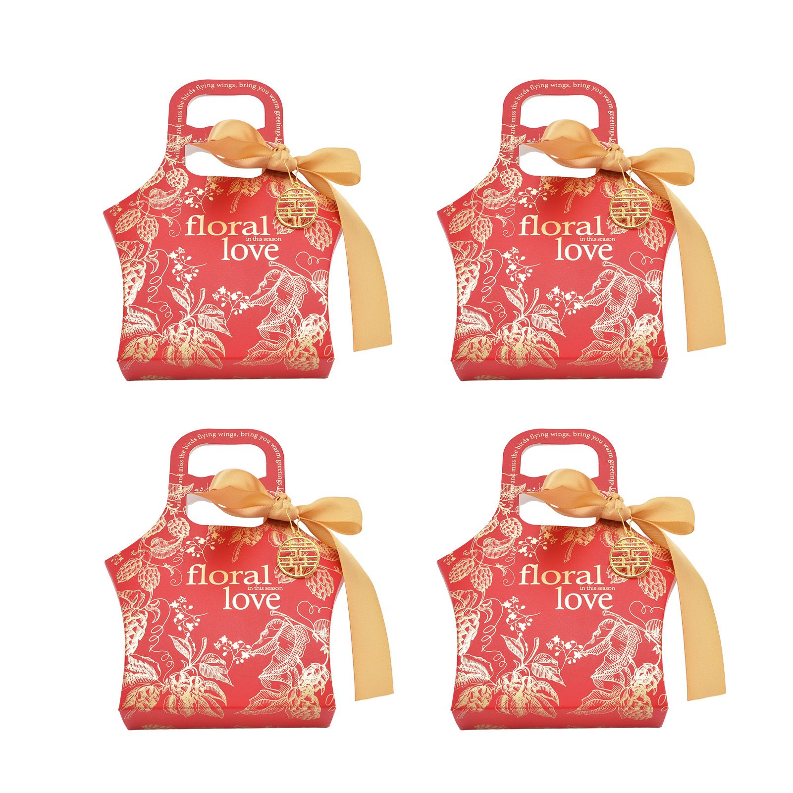 50Set Innovative Candy Box Paper Candy Bags with Ribbons for Christmas Parties Birthdays WeddingsRetro Carmine with Gold Ribbon - Image 4