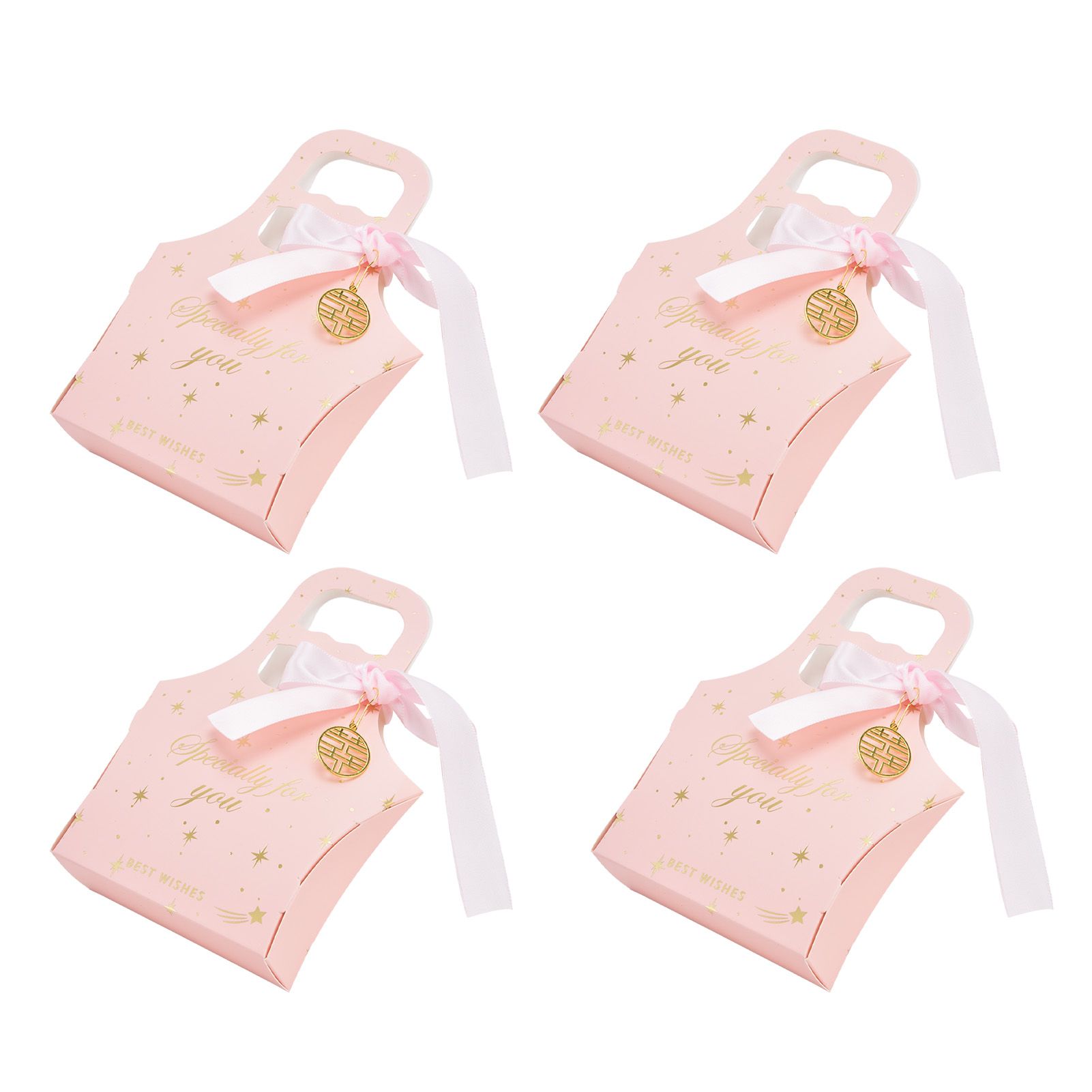 50Set Innovative Candy Box Paper Candy Bags with Ribbons for Christmas Parties Birthdays WeddingsPink with Light Pink Ribbon - Image 2