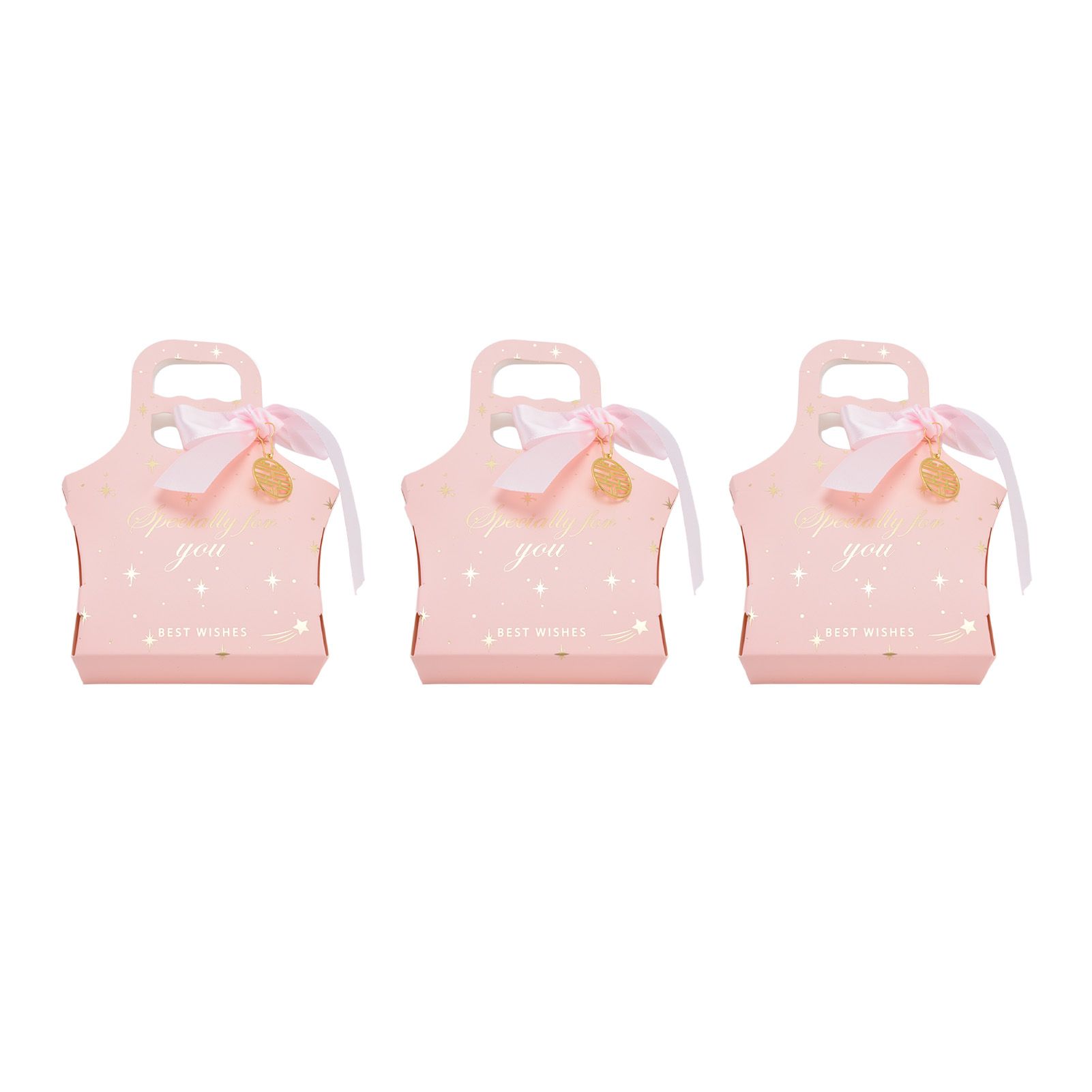50Set Innovative Candy Box Paper Candy Bags with Ribbons for Christmas Parties Birthdays WeddingsPink with Light Pink Ribbon - Image 4