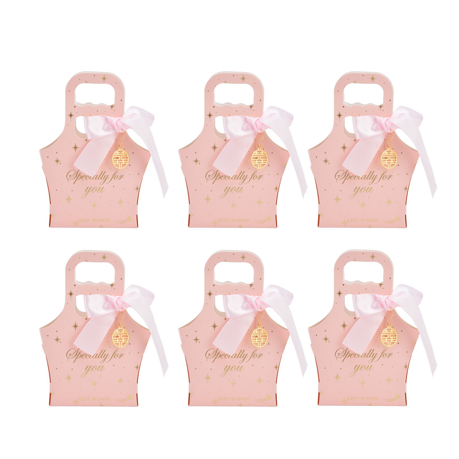 50Set Innovative Candy Box Paper Candy Bags with Ribbons for Christmas Parties Birthdays WeddingsPink with Light Pink Ribbon - Image 5