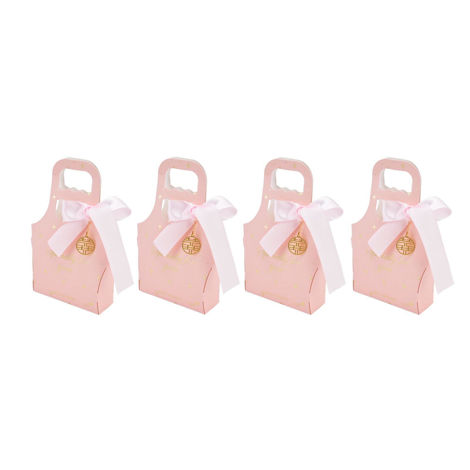 50Set Innovative Candy Box Paper Candy Bags with Ribbons for Christmas Parties Birthdays WeddingsPink with Light Pink Ribbon - Image 8