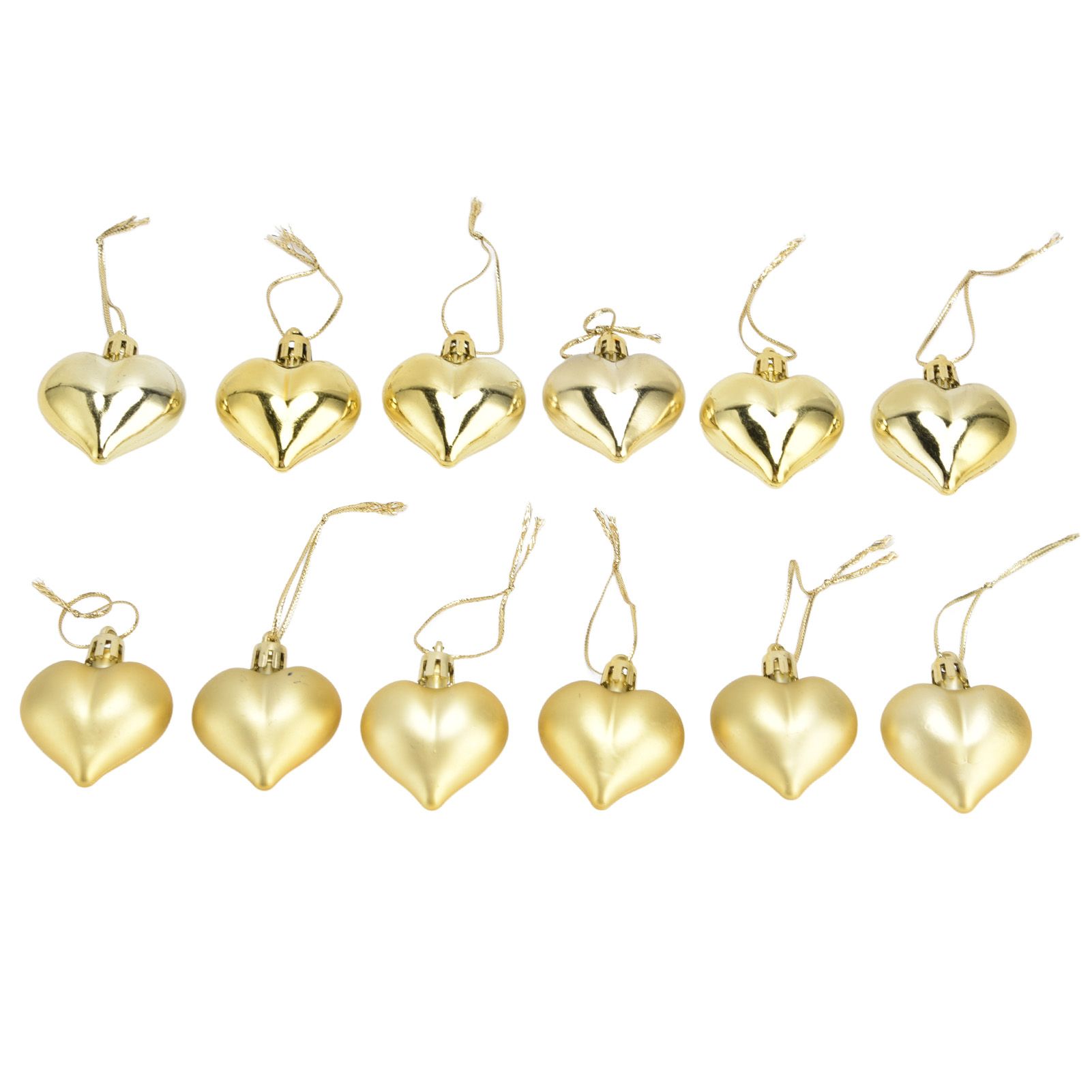 12pcs Christmas Ornament Heart Shape PVC Christmas Tree Hanging Decorations for Valentine's Day PartyGold - Image 1