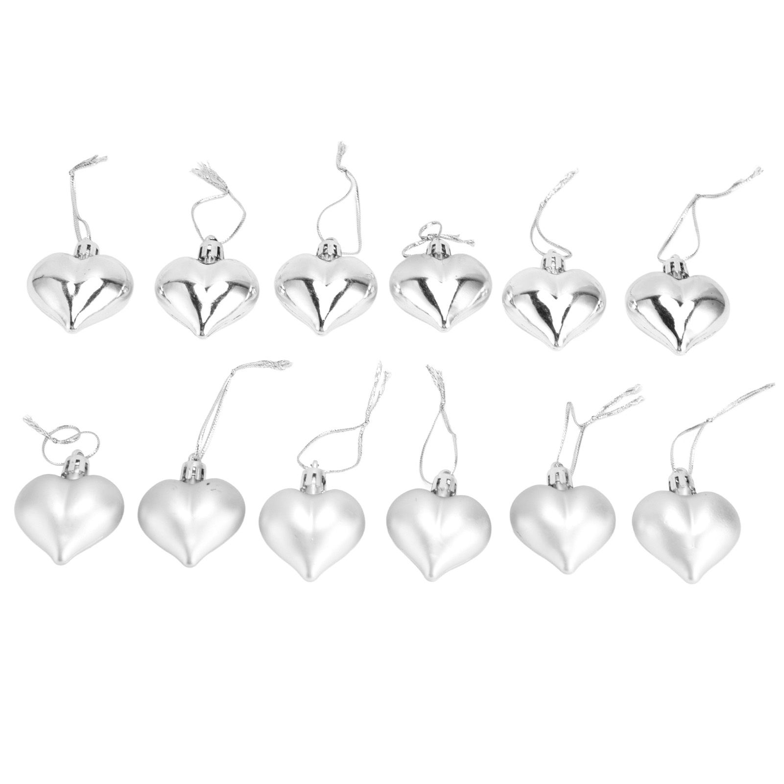 12pcs Christmas Ornament Heart Shape PVC Christmas Tree Hanging Decorations for Valentine's Day PartySilver - Image 1