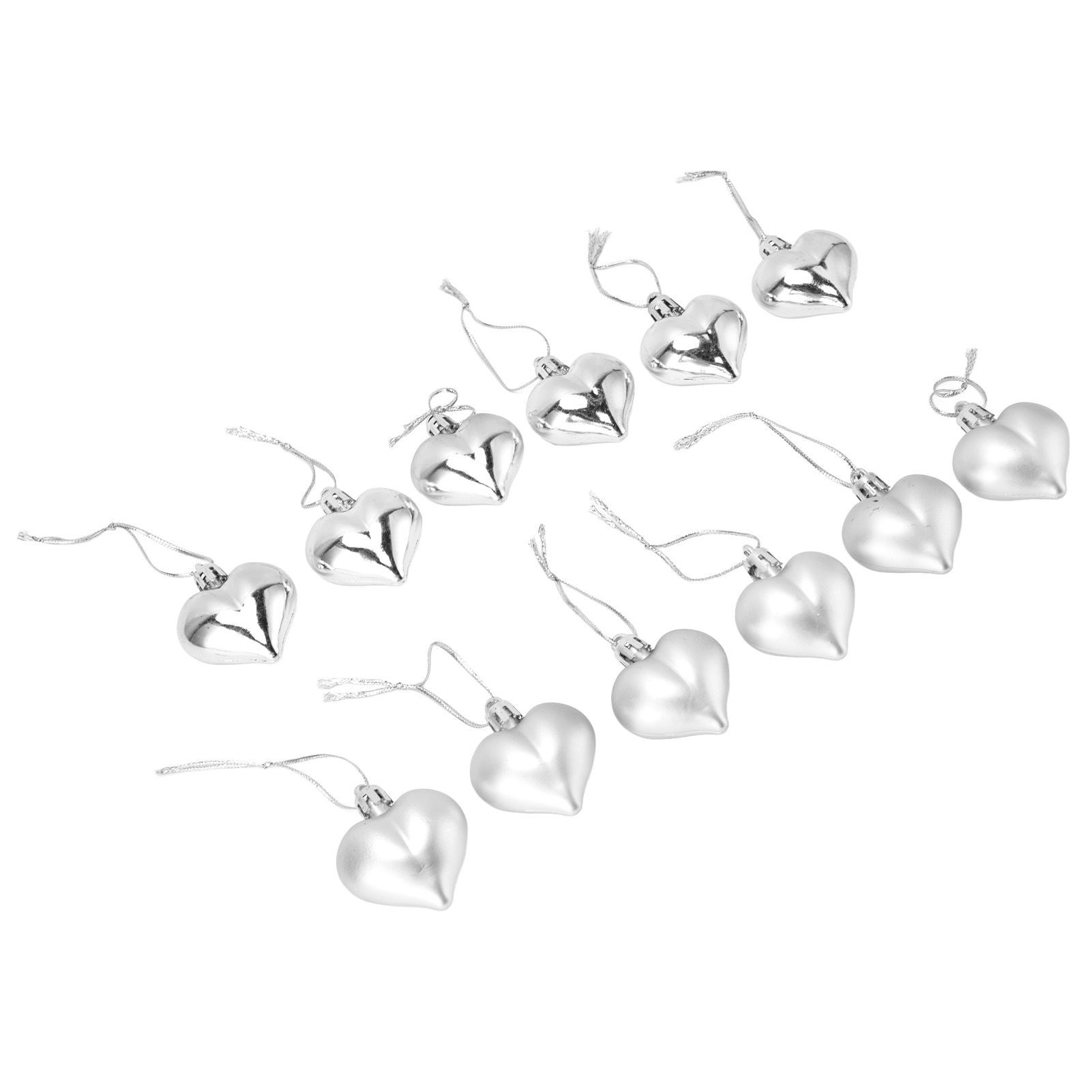 12pcs Christmas Ornament Heart Shape PVC Christmas Tree Hanging Decorations for Valentine's Day PartySilver - Image 2