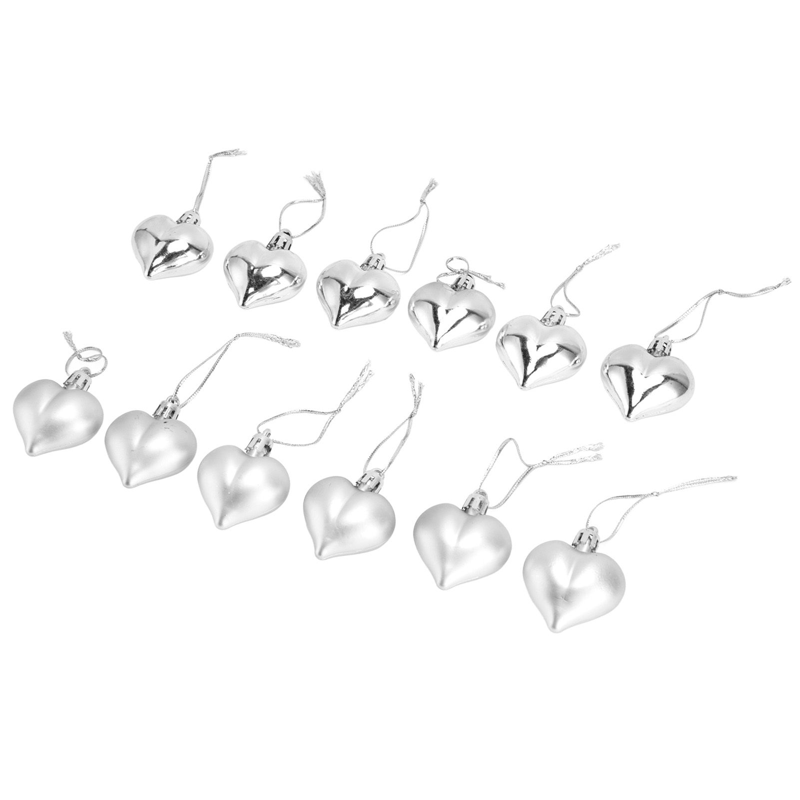 12pcs Christmas Ornament Heart Shape PVC Christmas Tree Hanging Decorations for Valentine's Day PartySilver - Image 3