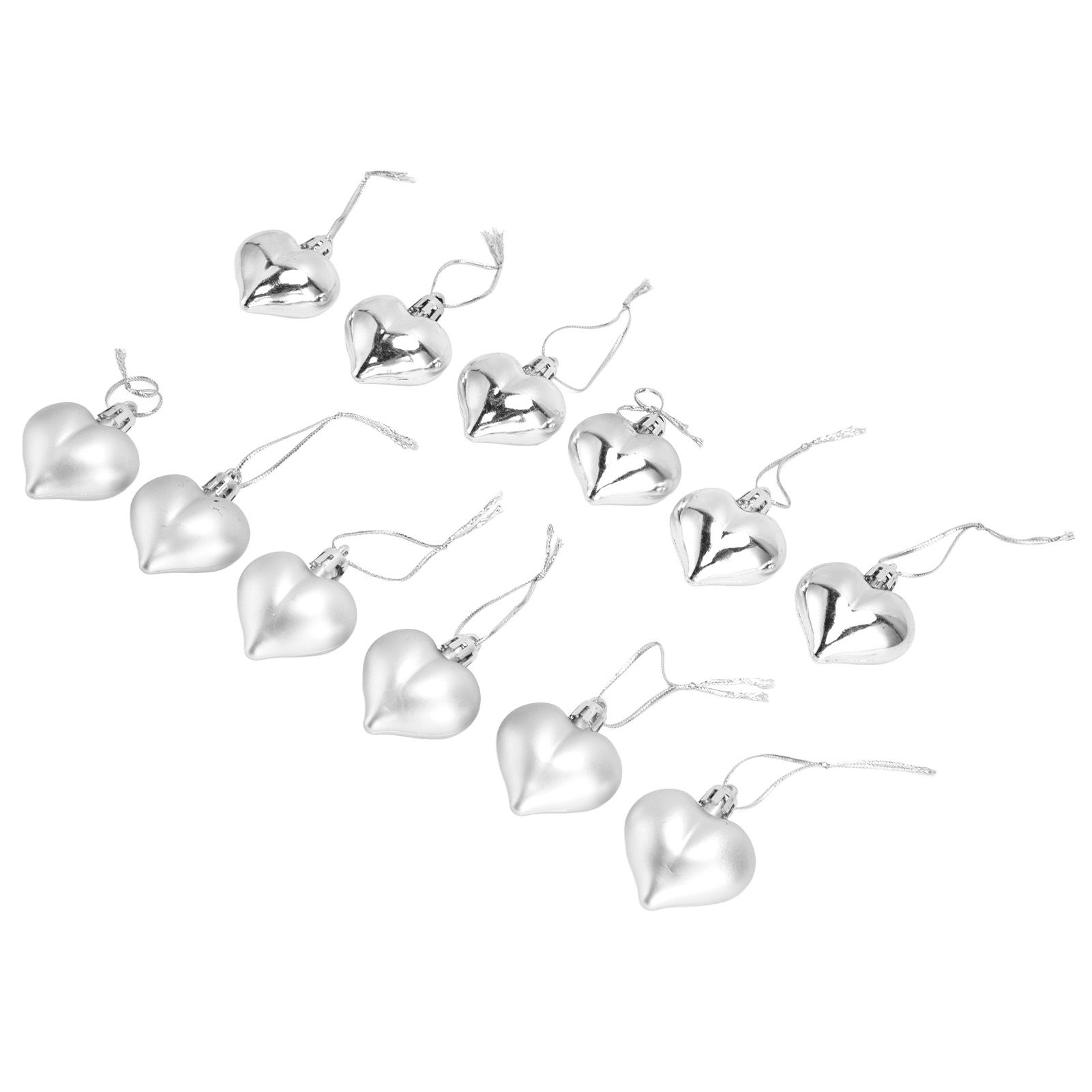 12pcs Christmas Ornament Heart Shape PVC Christmas Tree Hanging Decorations for Valentine's Day PartySilver - Image 4