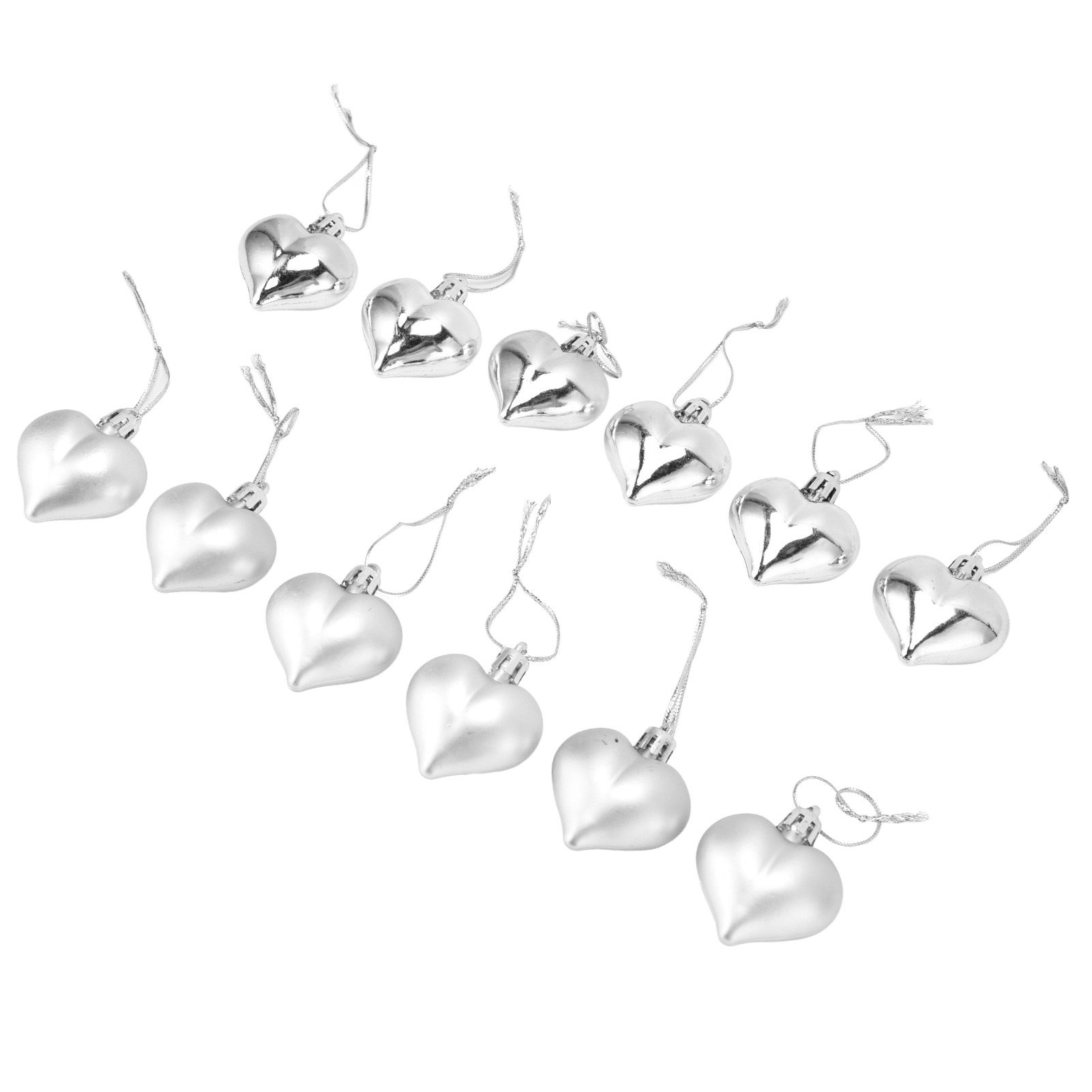 12pcs Christmas Ornament Heart Shape PVC Christmas Tree Hanging Decorations for Valentine's Day PartySilver - Image 6