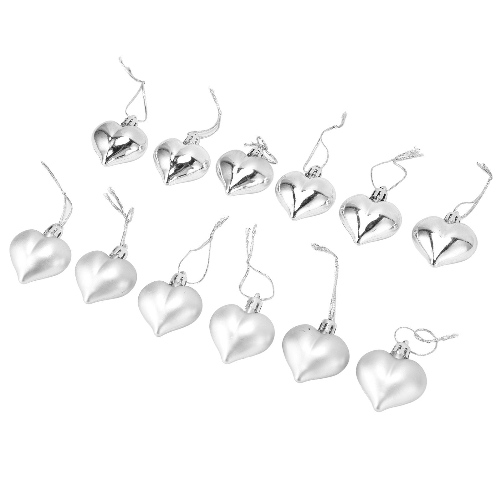 12pcs Christmas Ornament Heart Shape PVC Christmas Tree Hanging Decorations for Valentine's Day PartySilver - Image 7