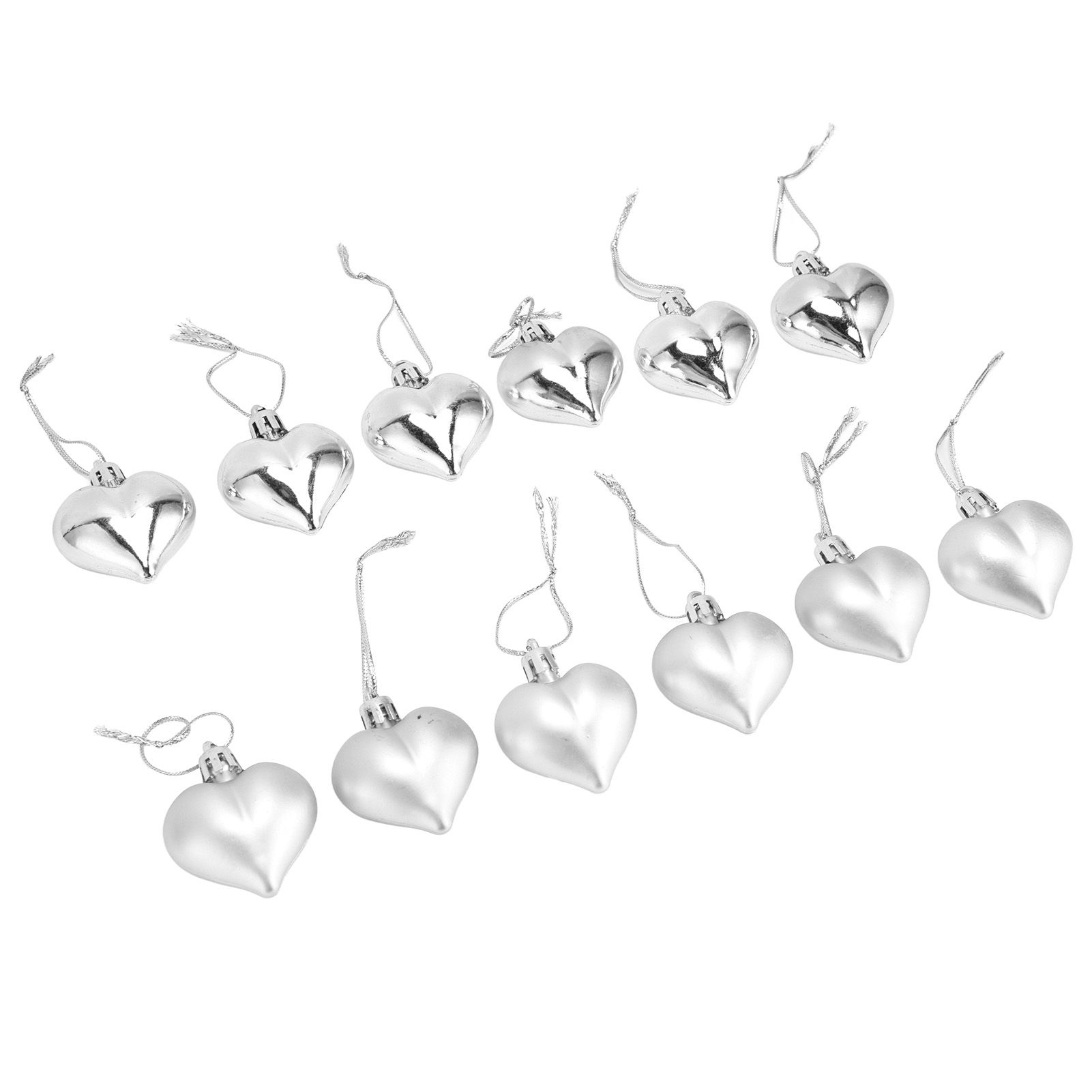 12pcs Christmas Ornament Heart Shape PVC Christmas Tree Hanging Decorations for Valentine's Day PartySilver - Image 8