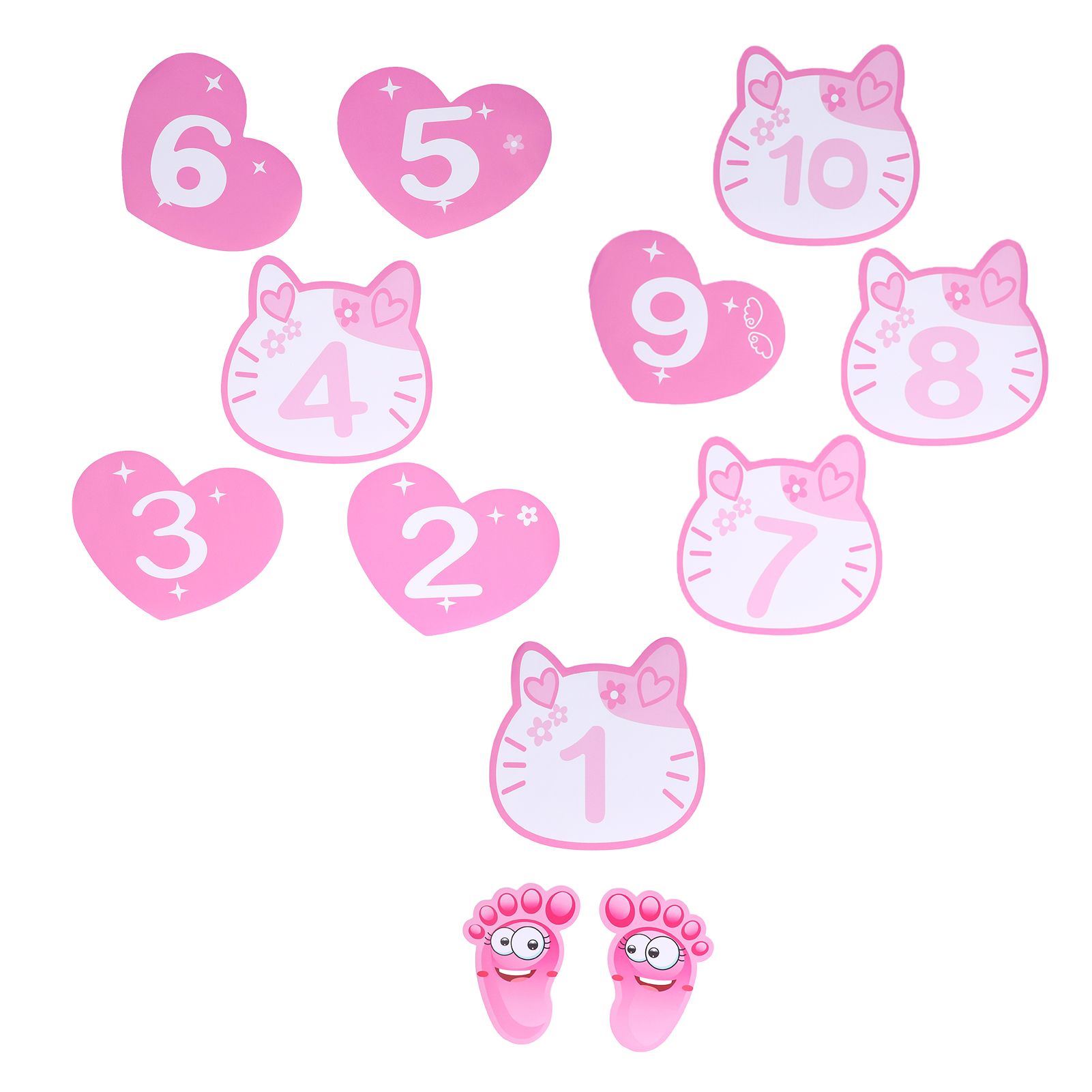 Removable 10 Number Hopscotch Stickers Children Room Floor Decoration Pink Cartoon Number Hopscotch Footprints Stickers - Image 1