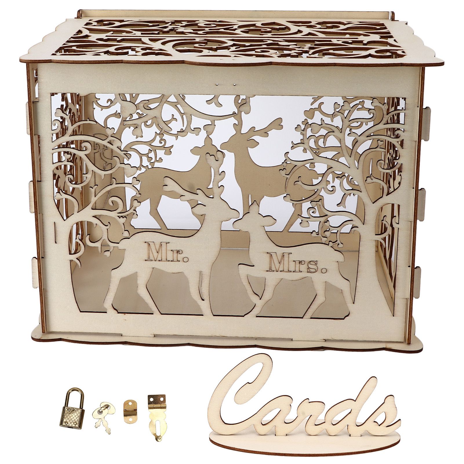 Greeting Card Box DIY Wooden Couple Deer Wedding Card Case Sign in Box Decoration Box - Image 1