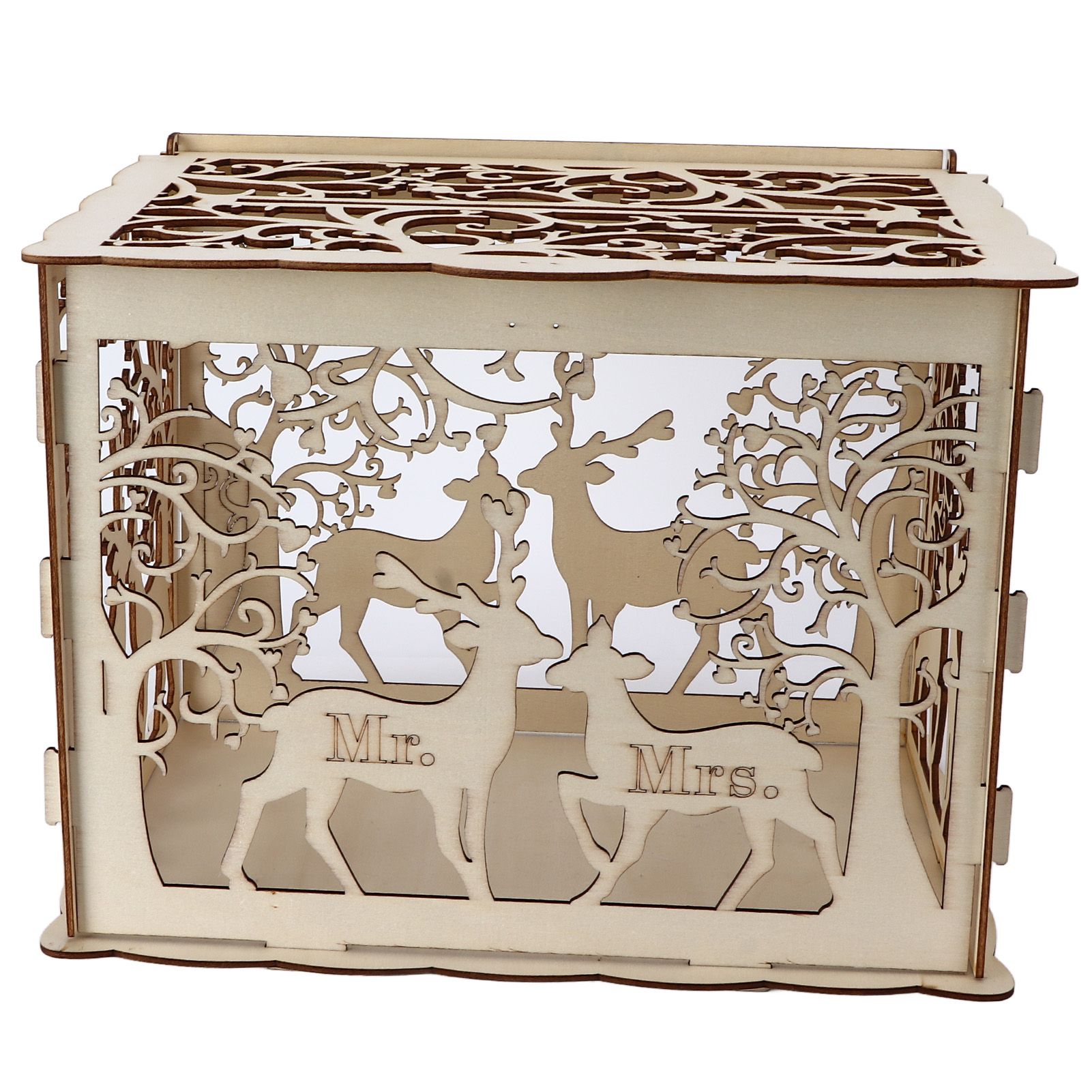 Greeting Card Box DIY Wooden Couple Deer Wedding Card Case Sign in Box Decoration Box - Image 3