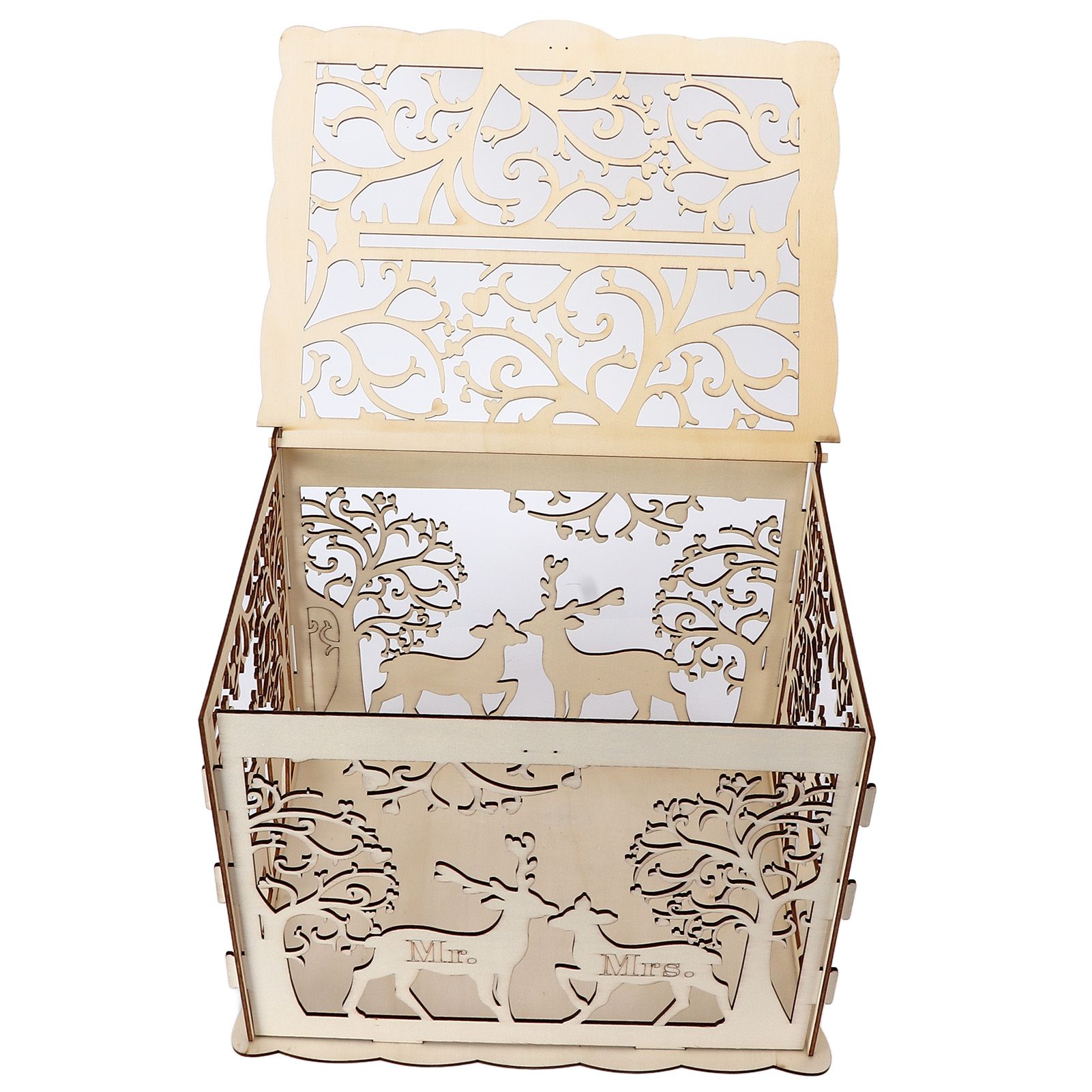 Greeting Card Box DIY Wooden Couple Deer Wedding Card Case Sign in Box Decoration Box - Image 5