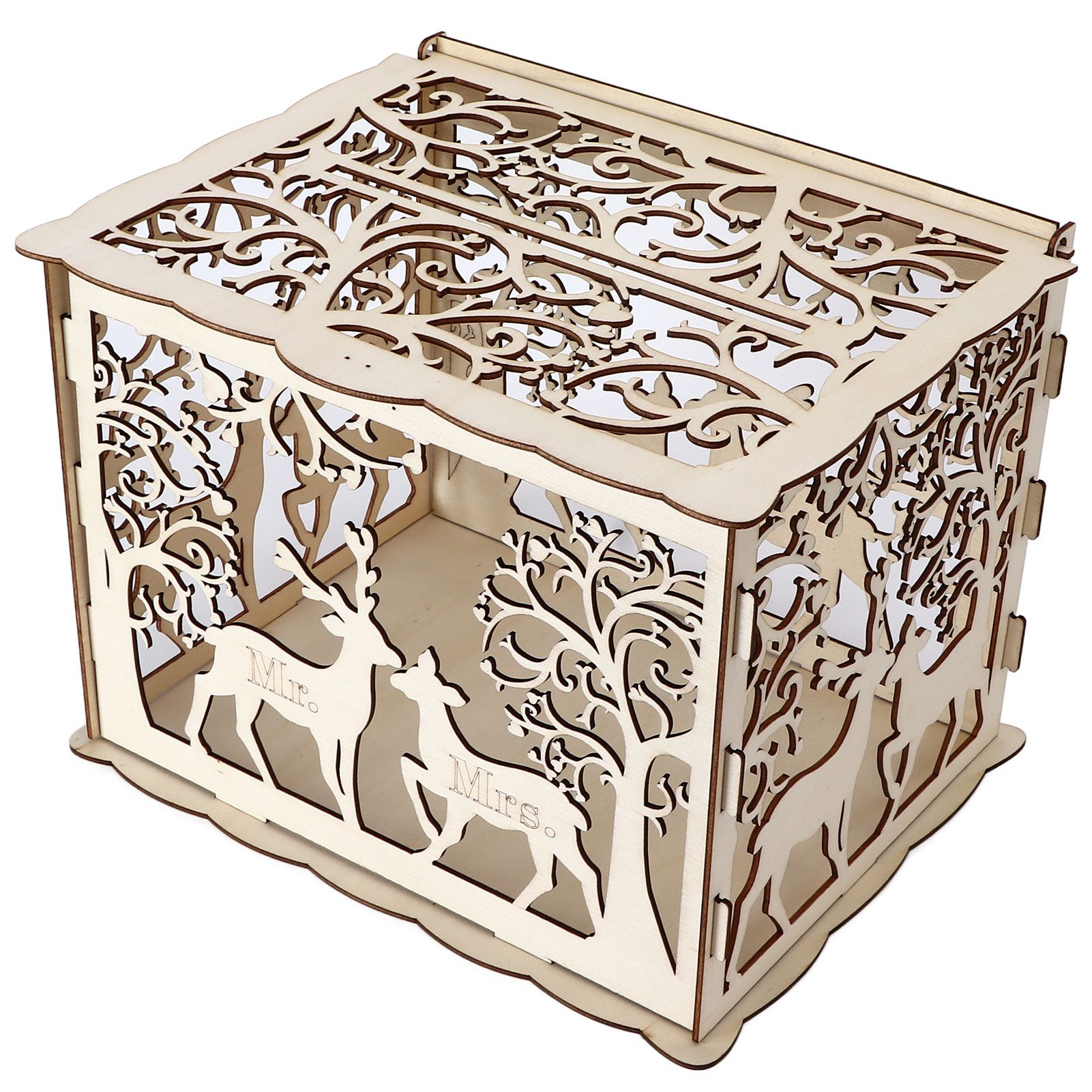 Greeting Card Box DIY Wooden Couple Deer Wedding Card Case Sign in Box Decoration Box - Image 7