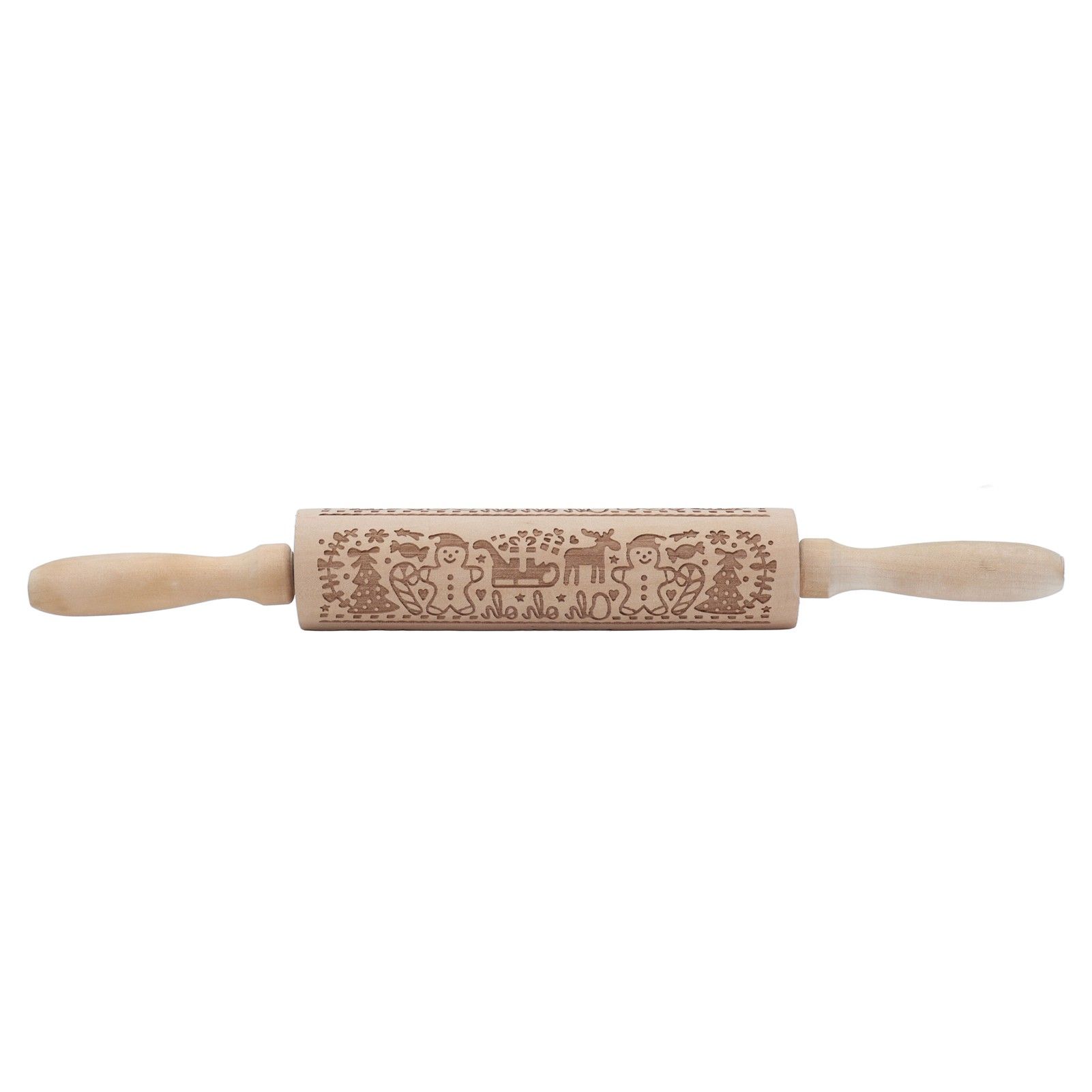 Rolling Pin Wooden Christmas Print Dough Roller Kitchen Tool for Pastries Pizza Biscuits Baking - Image 1