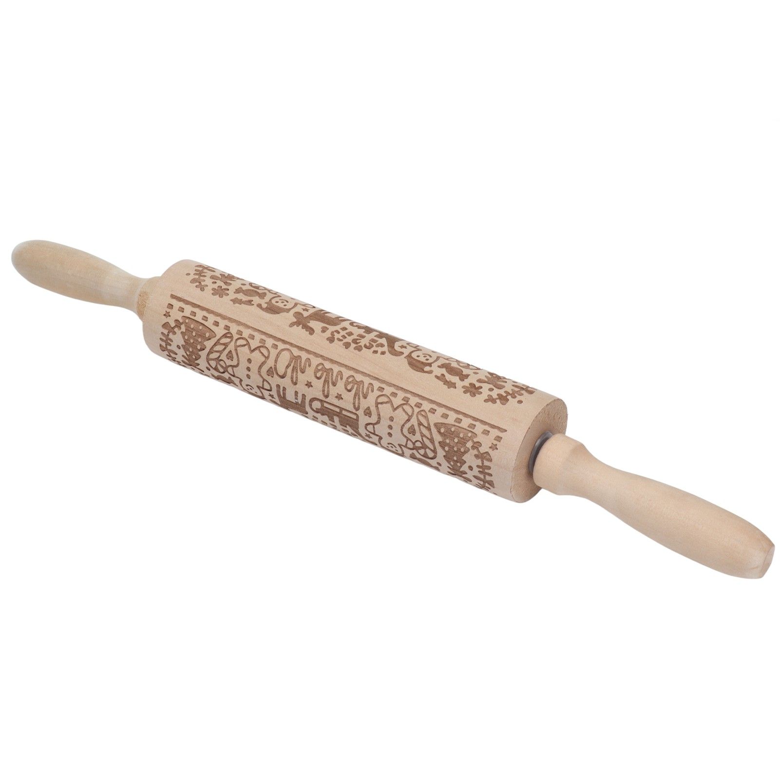 Rolling Pin Wooden Christmas Print Dough Roller Kitchen Tool for Pastries Pizza Biscuits Baking - Image 2