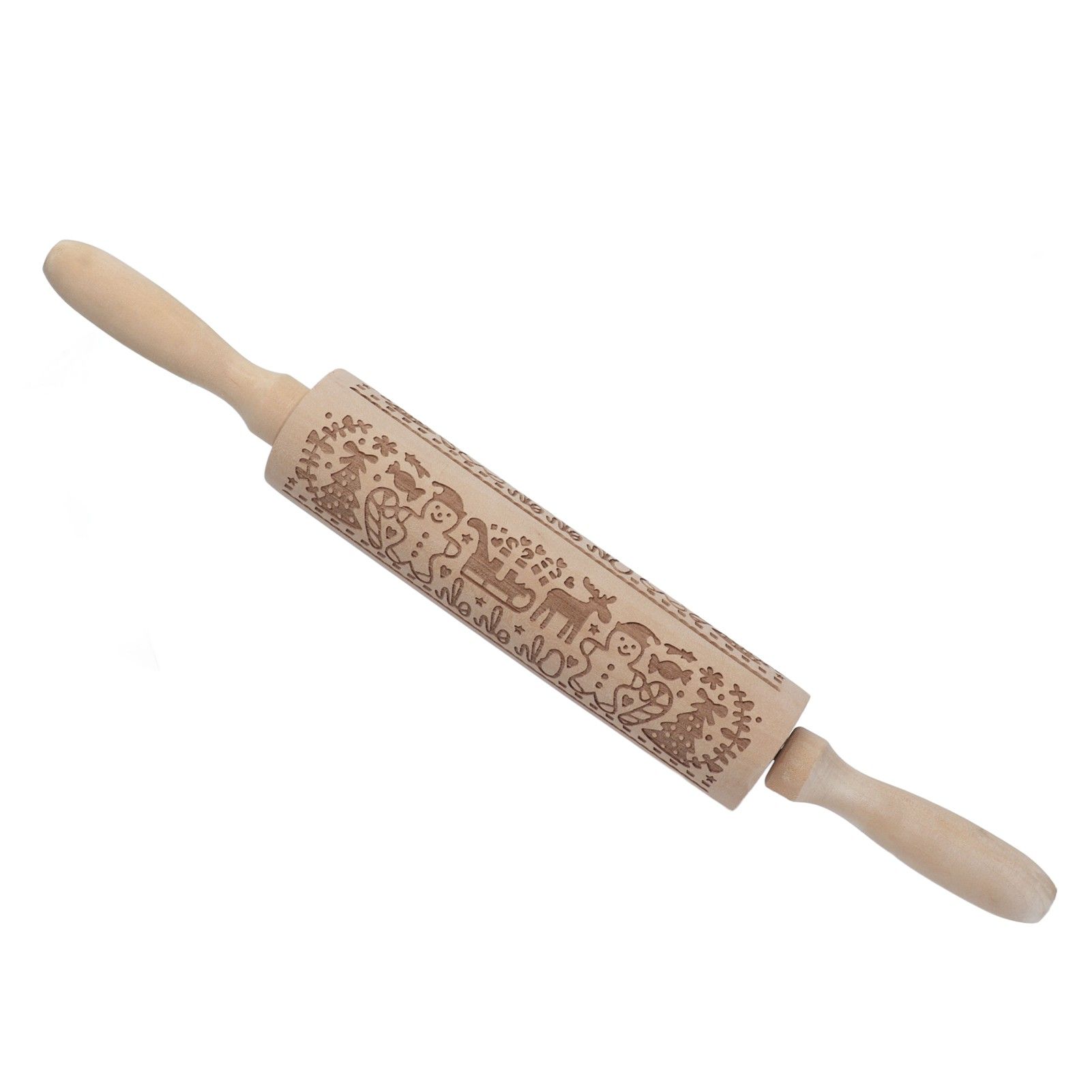 Rolling Pin Wooden Christmas Print Dough Roller Kitchen Tool for Pastries Pizza Biscuits Baking - Image 3