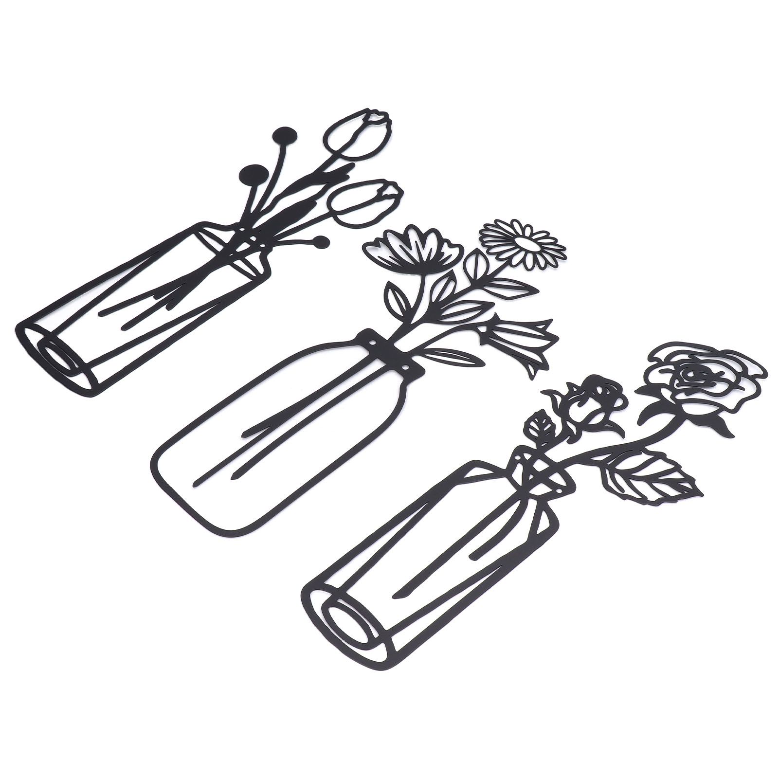 3Pcs Metal Vase Flowers Wall Art Elegant Prevent Rust Easy to Install Iron Flower Wall Art for Indoor Decoration - Image 3