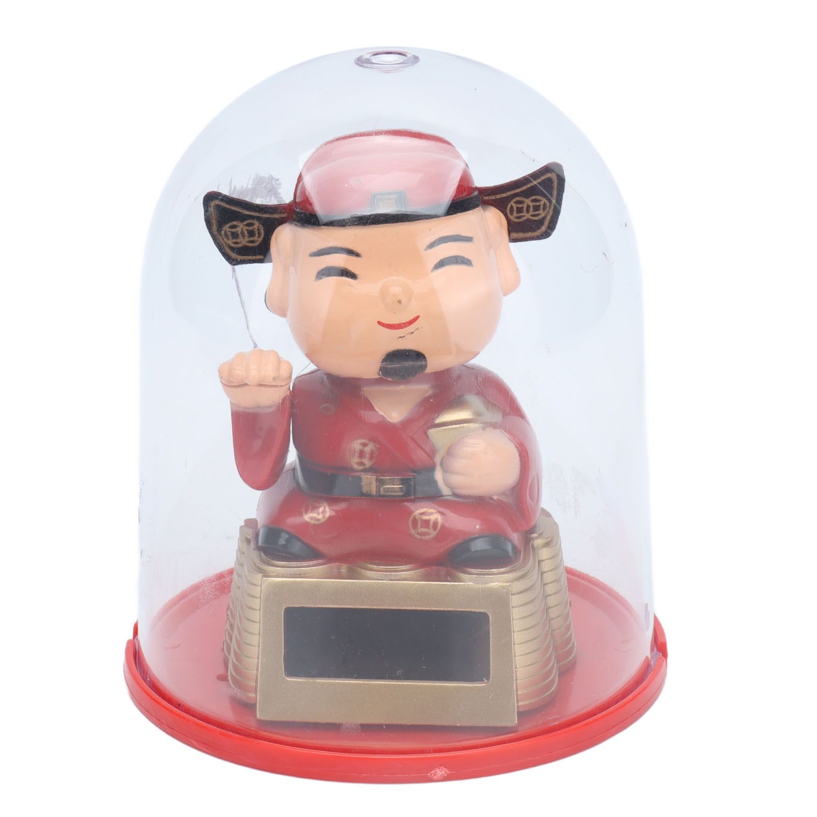 Lucky Ornaments Solar Powered Cute God of Wealth Decoration with Waving Arm for Home Office Car - Image 1