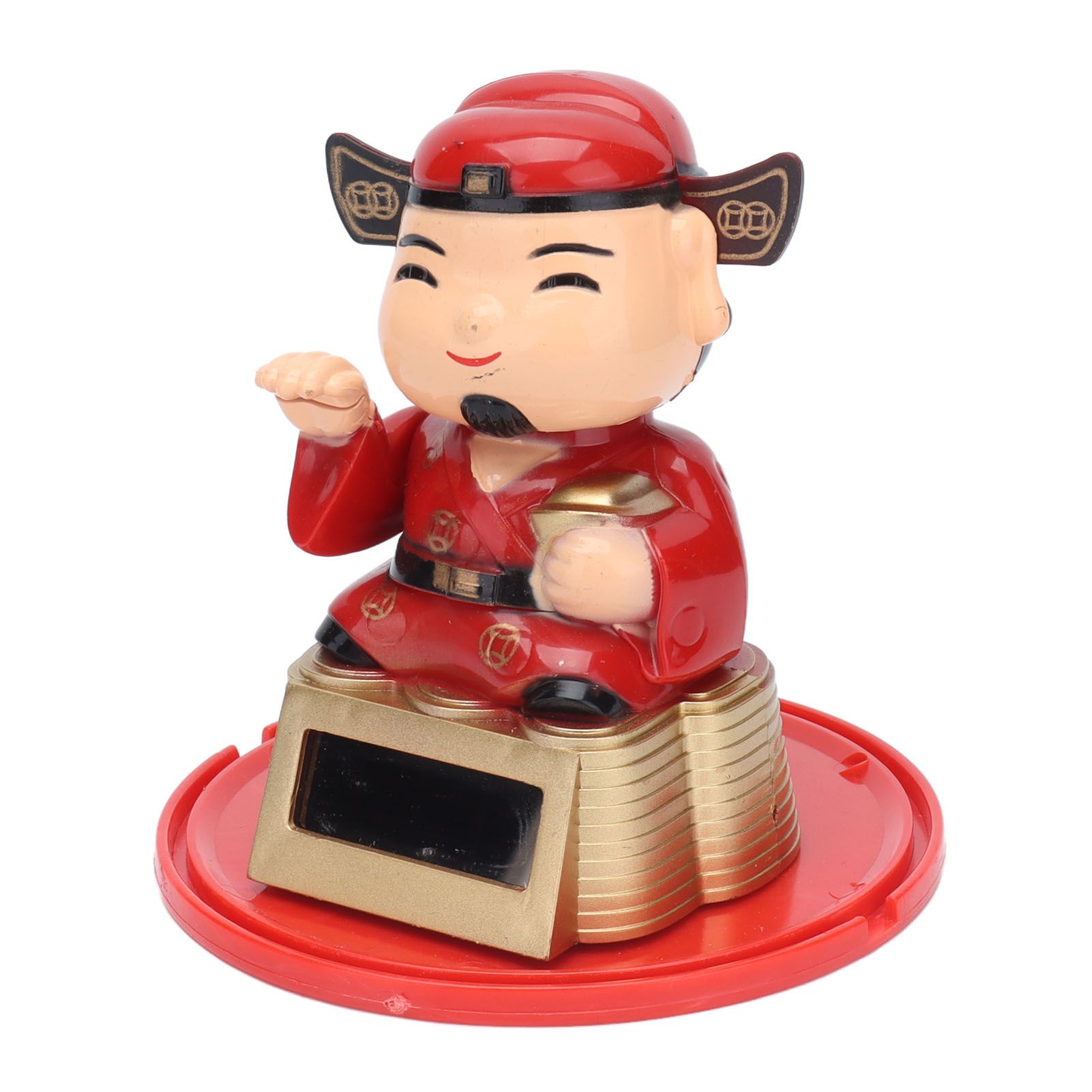 Lucky Ornaments Solar Powered Cute God of Wealth Decoration with Waving Arm for Home Office Car - Image 2