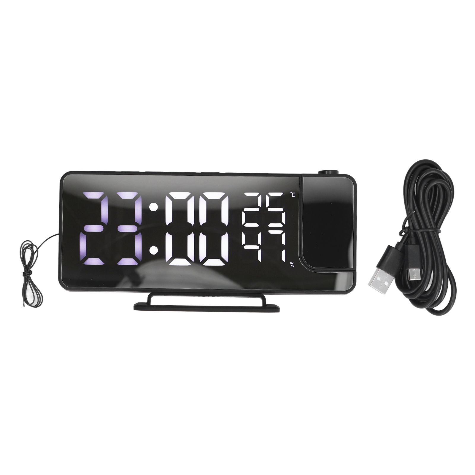 Projection Alarm Clock Mirror Screen USB Charging Snooze 180° Digital Projection Clock with Radio Temp Humidity - Image 1