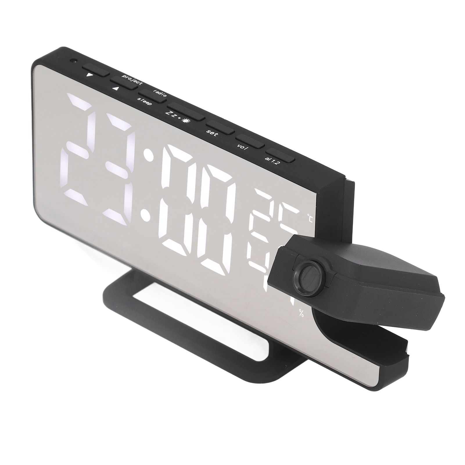 Projection Alarm Clock Mirror Screen USB Charging Snooze 180° Digital Projection Clock with Radio Temp Humidity - Image 2