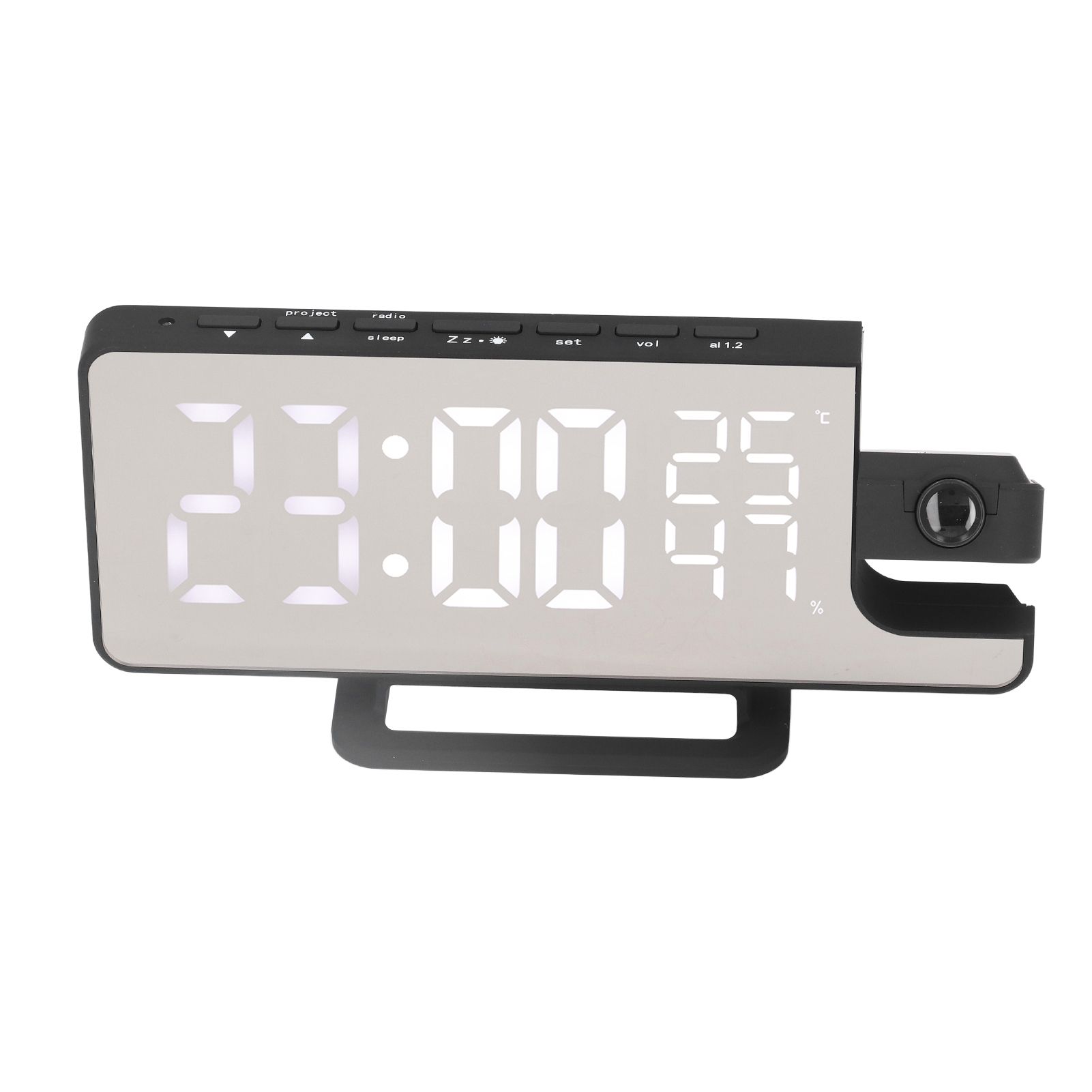 Projection Alarm Clock Mirror Screen USB Charging Snooze 180° Digital Projection Clock with Radio Temp Humidity - Image 3