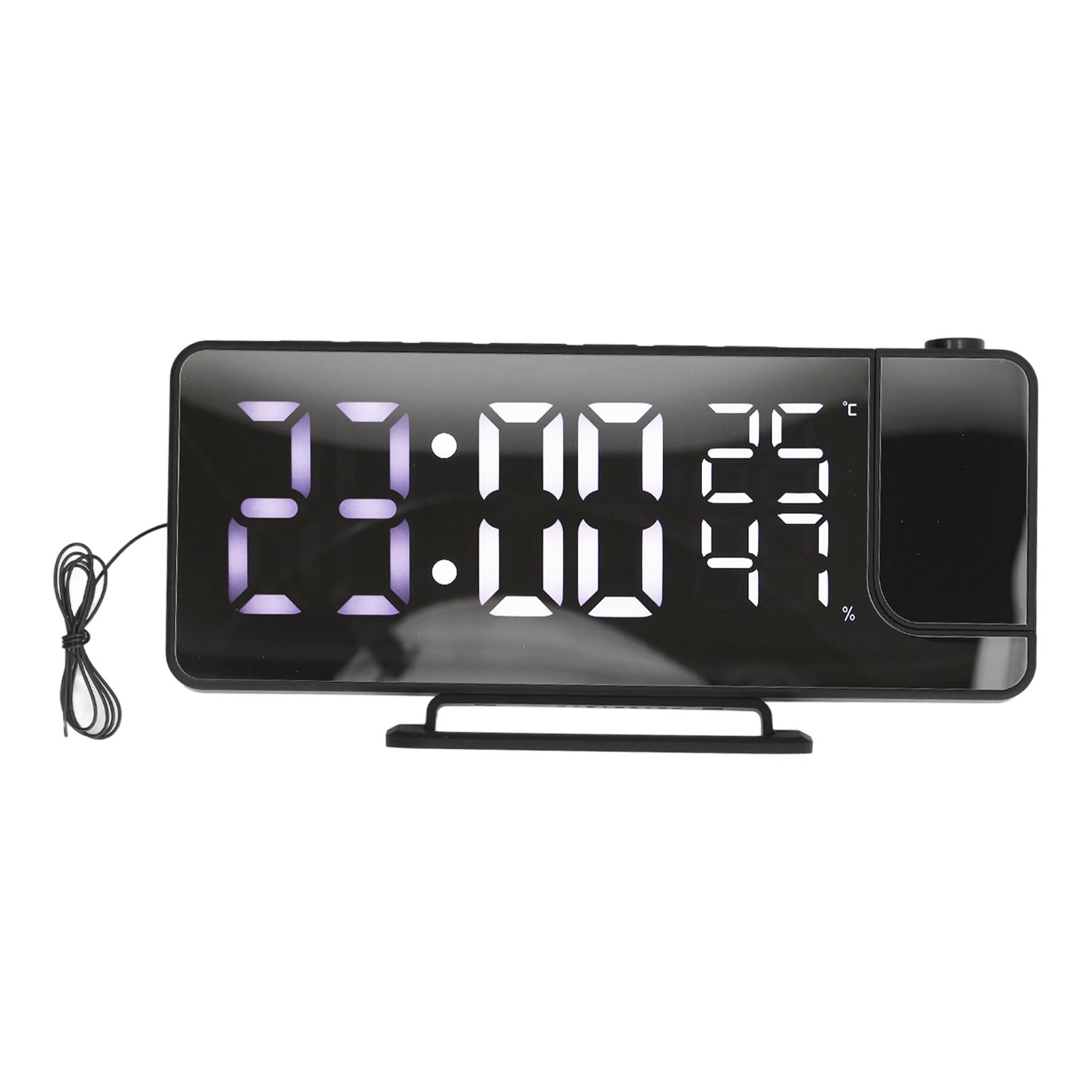 Projection Alarm Clock Mirror Screen USB Charging Snooze 180° Digital Projection Clock with Radio Temp Humidity - Image 4