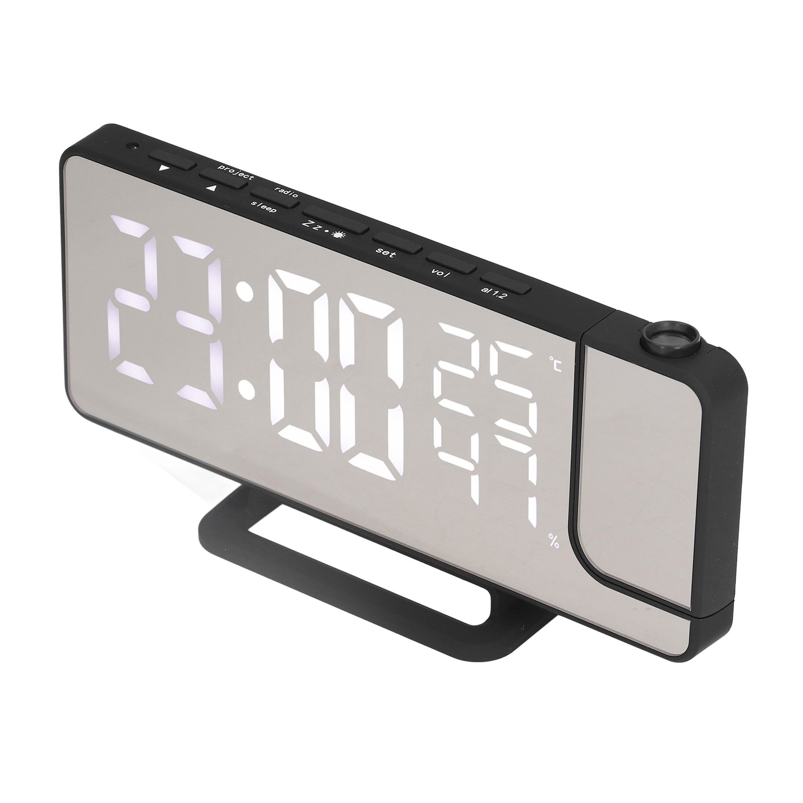 Projection Alarm Clock Mirror Screen USB Charging Snooze 180° Digital Projection Clock with Radio Temp Humidity - Image 5