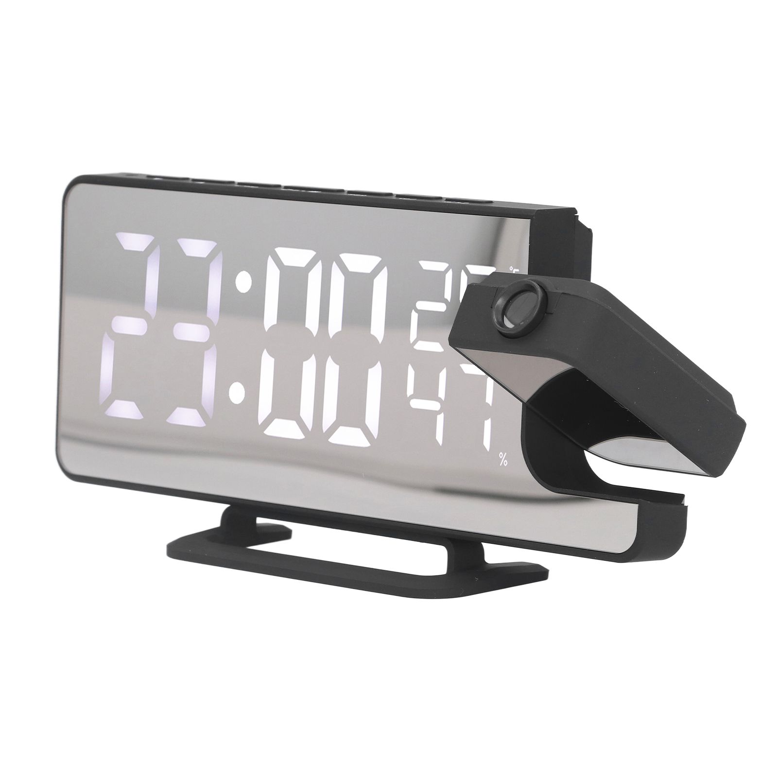 Projection Alarm Clock Mirror Screen USB Charging Snooze 180° Digital Projection Clock with Radio Temp Humidity - Image 6