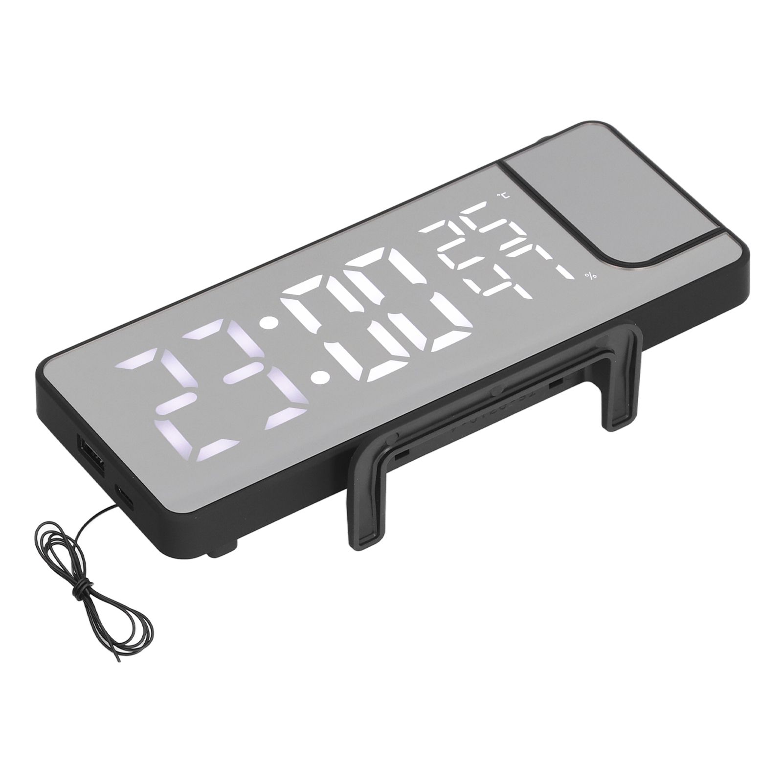 Projection Alarm Clock Mirror Screen USB Charging Snooze 180° Digital Projection Clock with Radio Temp Humidity - Image 8