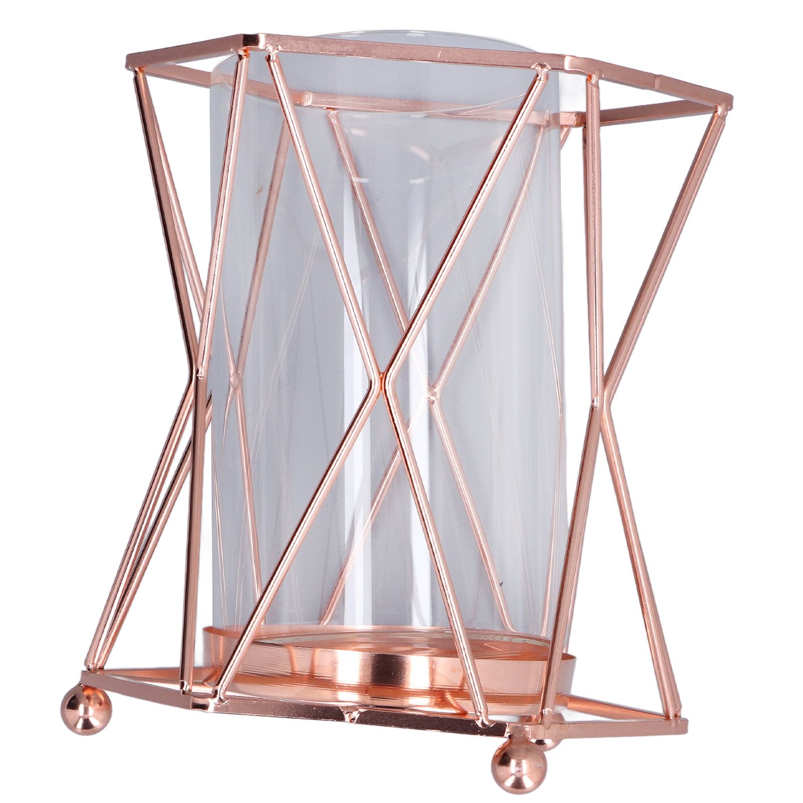 Plant Vase with Wrought Iron Flower Stand Transparent Glass Flower Pot Hydroponic Vase for Living Room - Image 2