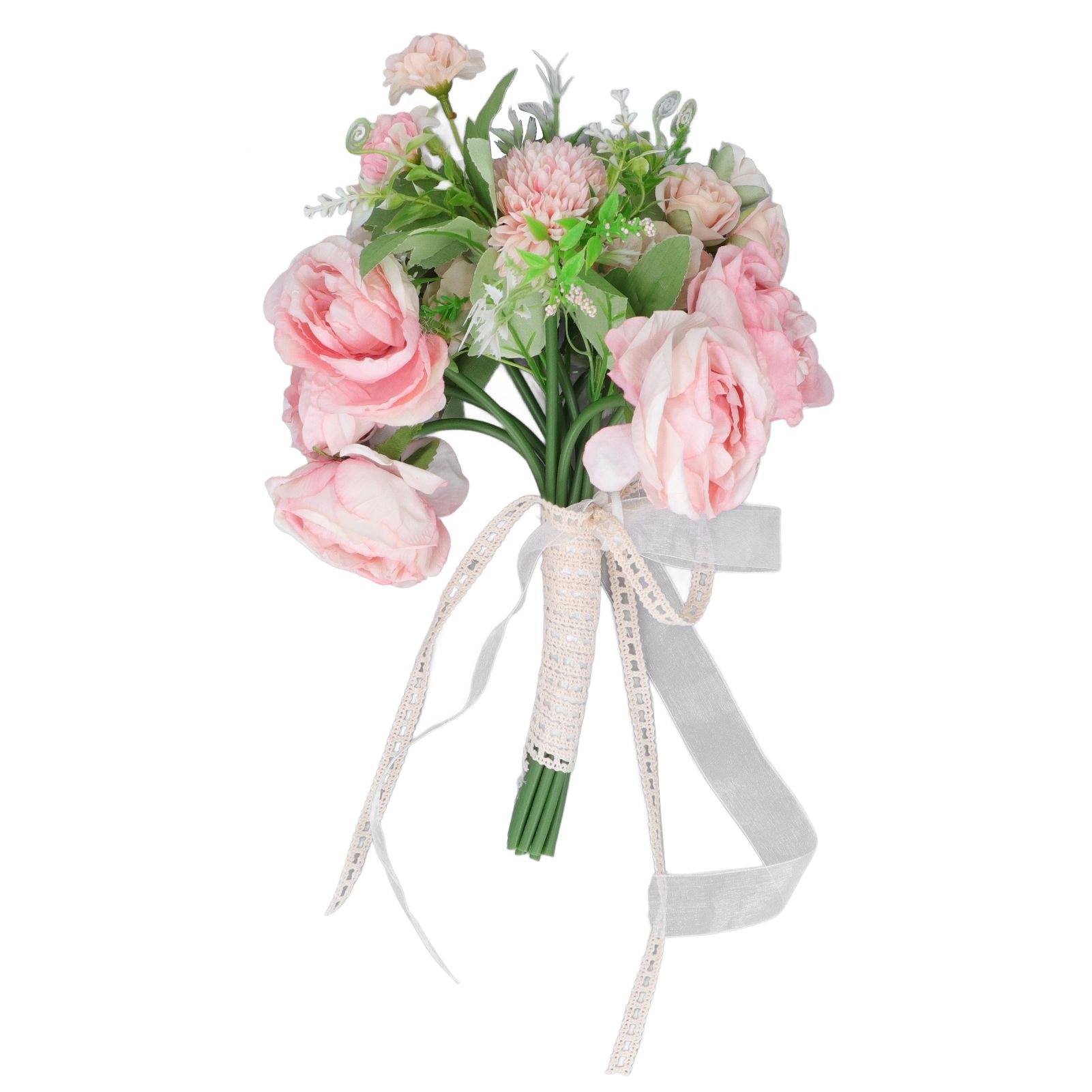 Wedding Bouquet Fake Rose Flower Holding Bunch for Decoration Photography Art Photo Pink - Image 1
