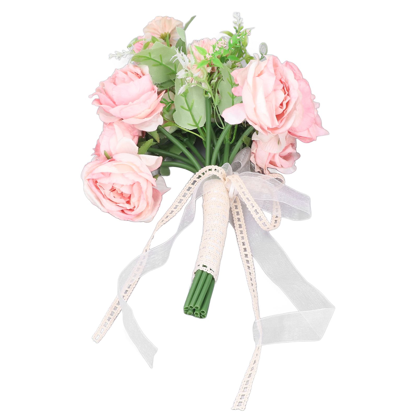 Wedding Bouquet Fake Rose Flower Holding Bunch for Decoration Photography Art Photo Pink - Image 3