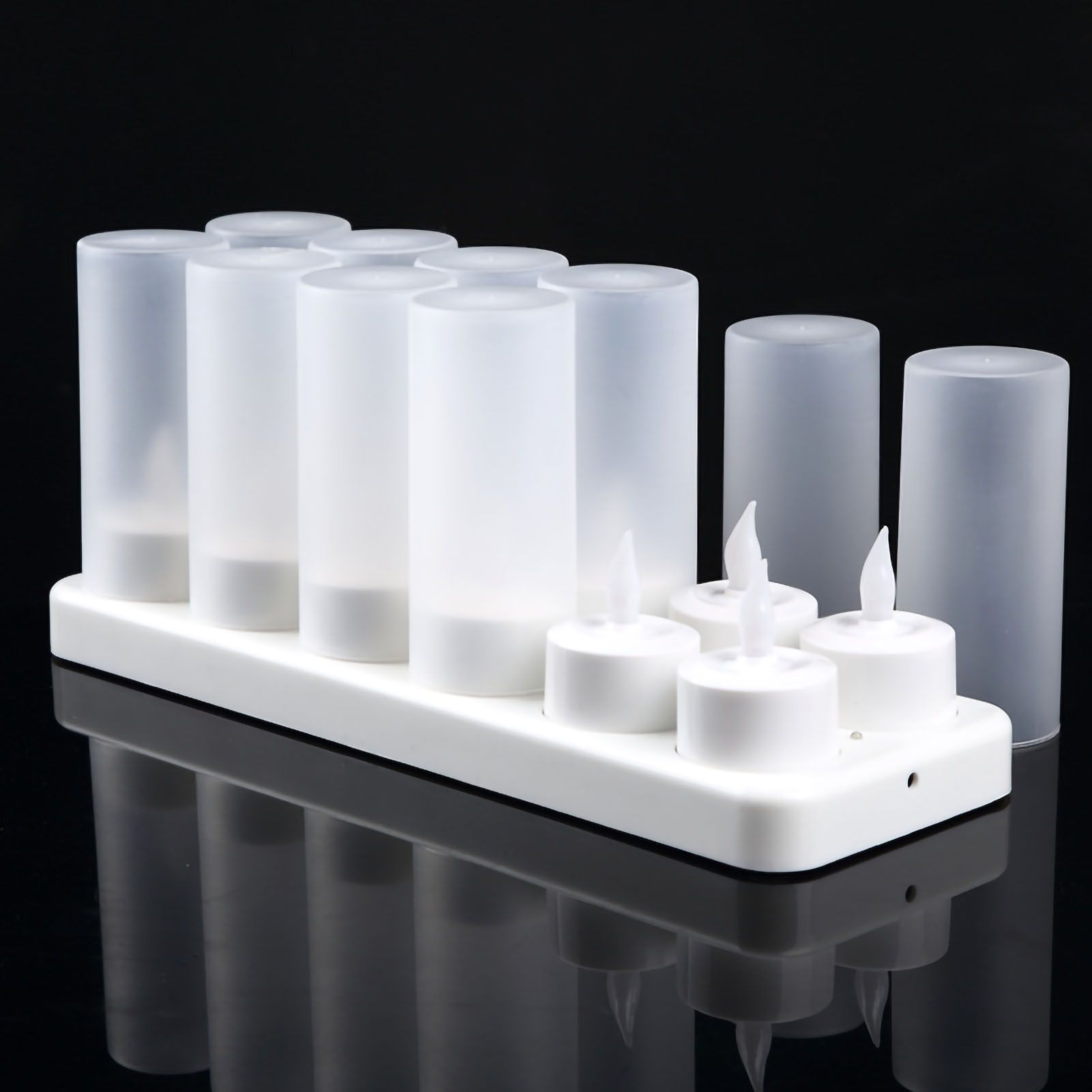 LED Candles Light Rechargeable Lifelike Decorative Electronic Candles for Party Wedding Living Room 12 Mounts with Cups, Yellow Light Flashing - Image 3