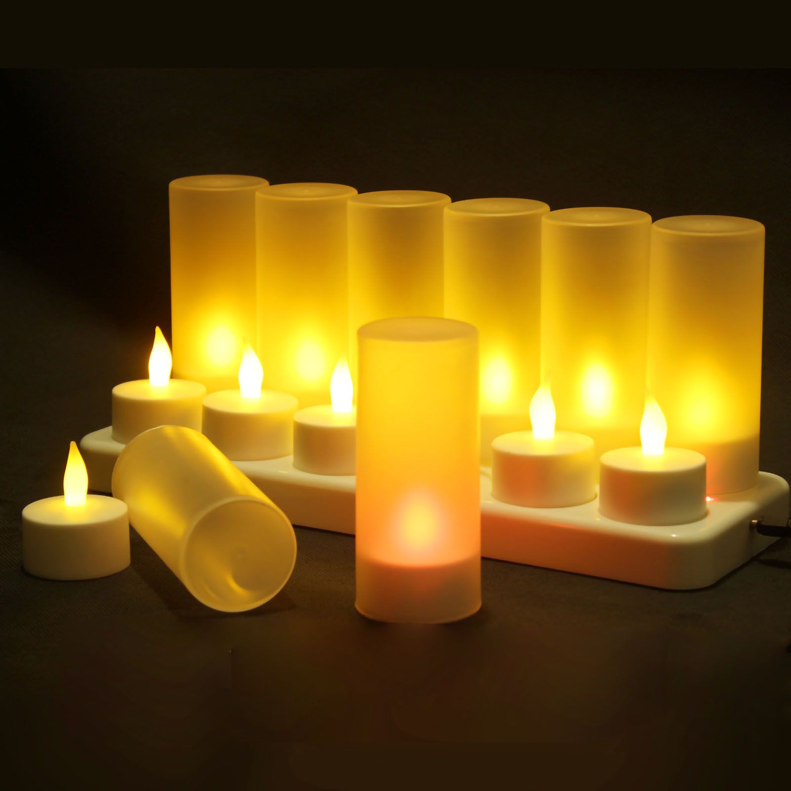 LED Candles Light Rechargeable Lifelike Decorative Electronic Candles for Party Wedding Living Room 12 Mounts with Cups, Yellow Light Flashing - Image 5