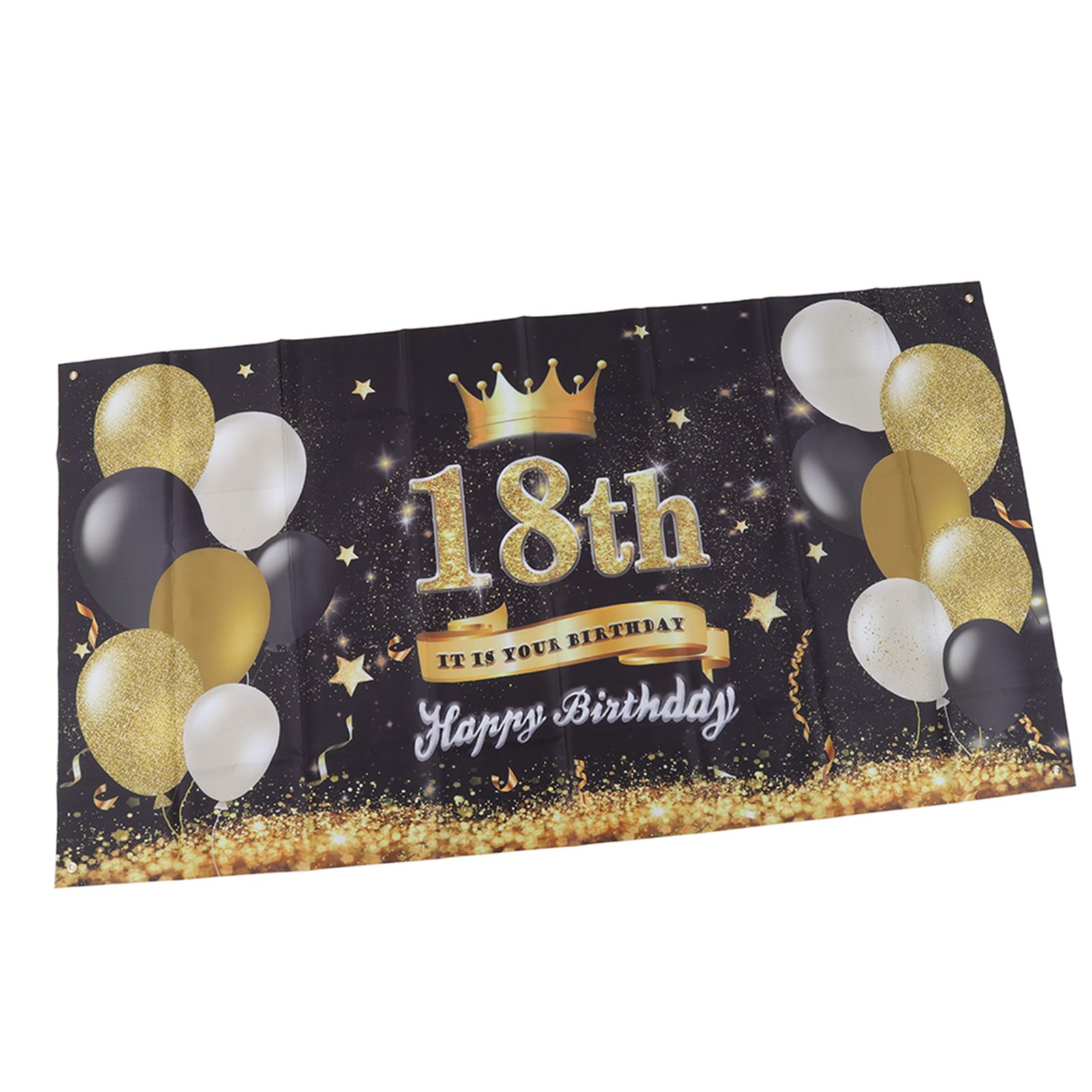 Happy 18th Birthday Backdrop Black Gold 180x99cm Reusable Happy Birthday Decorations with 4 Grommets - Image 2