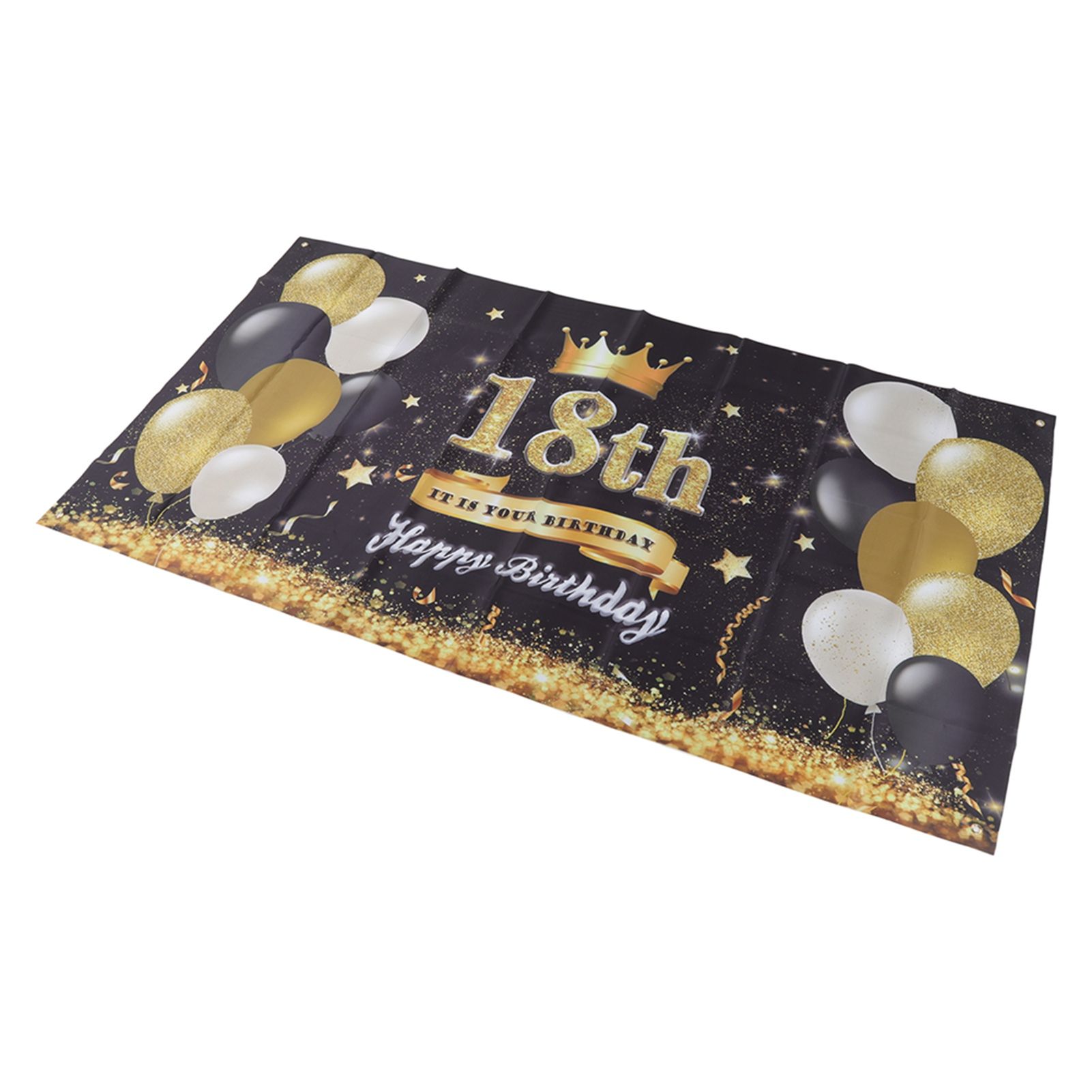 Happy 18th Birthday Backdrop Black Gold 180x99cm Reusable Happy Birthday Decorations with 4 Grommets - Image 3