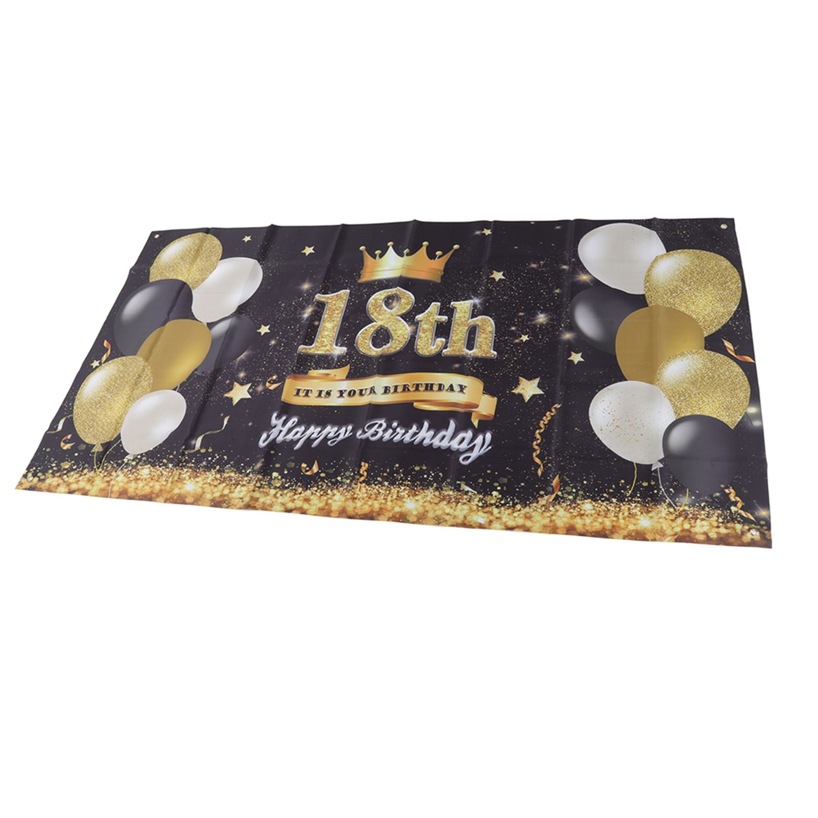 Happy 18th Birthday Backdrop Black Gold 180x99cm Reusable Happy Birthday Decorations with 4 Grommets - Image 4